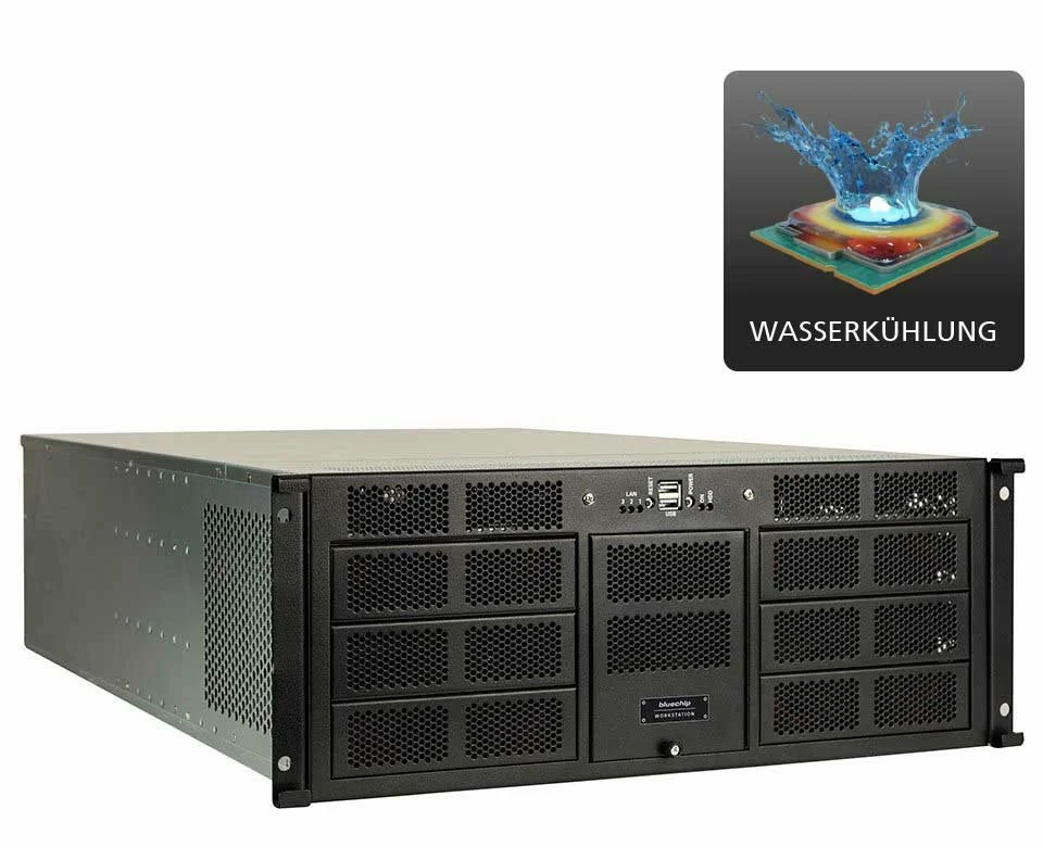 bluechip BUSINESSline Workstation WS1310R 19" Rack mit Wasserkühlung, AMD Ryzen™ Threadripper™ 7960X Prozessor / bis zu 5.30 GHz, Windows 11 Pro, AMD® TRX50, 32 GB DDR5, 500 GB NVMe SSD, 10 Gb/s + 2,5 Gb/s Ethernet, Intel® Wi-Fi 7, Bluetooth 5.4, NVIDIA RTX PRO™ 4000 Blackwell, built-to-order