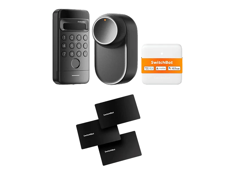 SWITCHBOT Smart-Lock-System Ultra Vision Combo Bundle schwarz, Keypad Vision, Hub Mini Matter, 3er Pack NFC-Cards Elektronisches Türschloss, Schwarz
