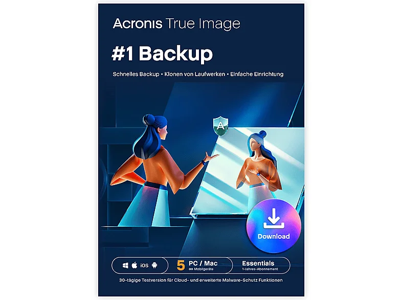 Acronis True Image Essentials Abonnement 5 Computer - 1-Jahres-Abonnement