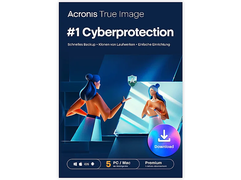 Acronis True Image Premium-Abonnement 5 Computer + 1 TB Cloud-Speicher - 1-Jahres-Abonnement