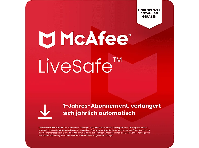 McAfee LiveSafe Attach für alle Geräte in einem Haushalt, 1 Jahr, mit einer automatischen Verlängerung Download Code [PC, iOS, Mac, Android] - [Multiplattform]
