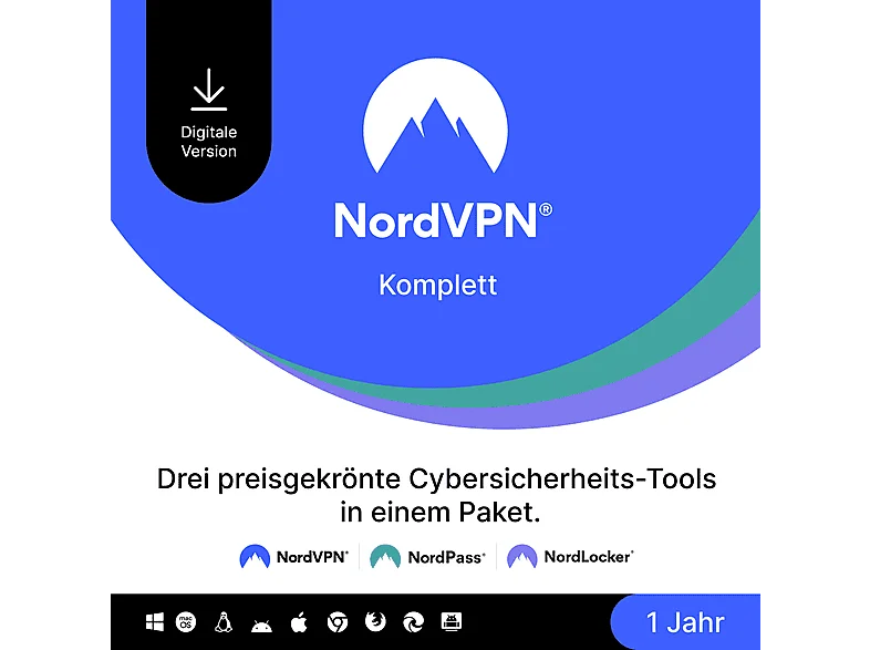 NordVPN Komplett - 1 Jahr Cybersicherheitspaket (VPN, Passwortmanager und verschlusselte Cloud) [PC]