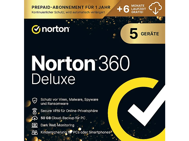 Norton 360 Deluxe - 5 Geräte 18 Monate Abo 50GB Cloud-Speicher (PC, iOS, MAC, Android)