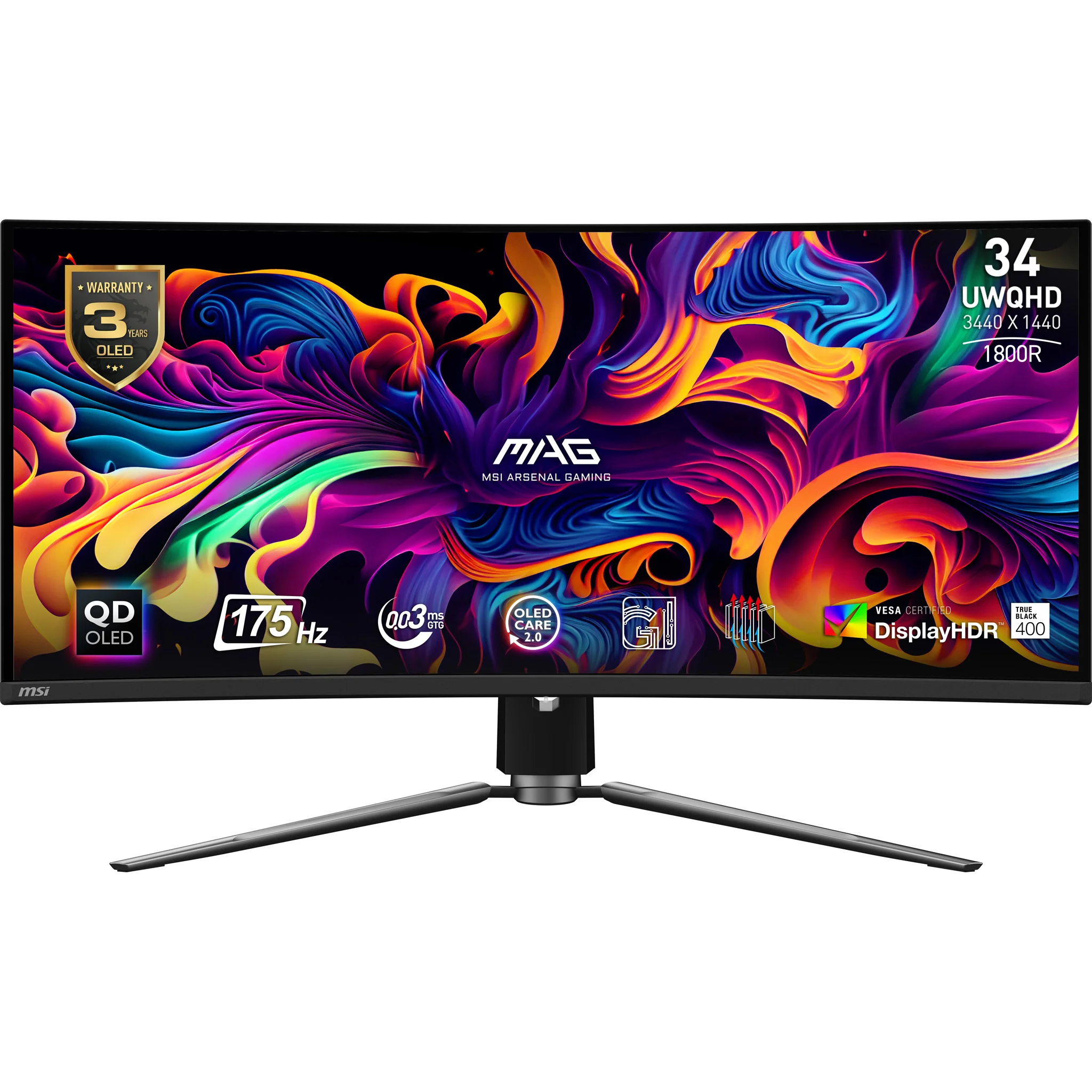 MSI MAG 341CQP QD-OLED Computerbildschirm 86,4 cm (34") 3440 x 1440 Pixel UltraWide Quad HD Schwarz