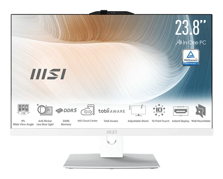 MSI Modern AM242P 1M-1206DE All-in-One PC/Workstation Intel Core 3 100U 60,5 cm (23.8") 1920 x 1080 Pixel All-in-One-PC 16 GB DDR5-SDRAM 256 GB SSD Windows 11 Pro Wi-Fi 6E (802.11ax) Weiß