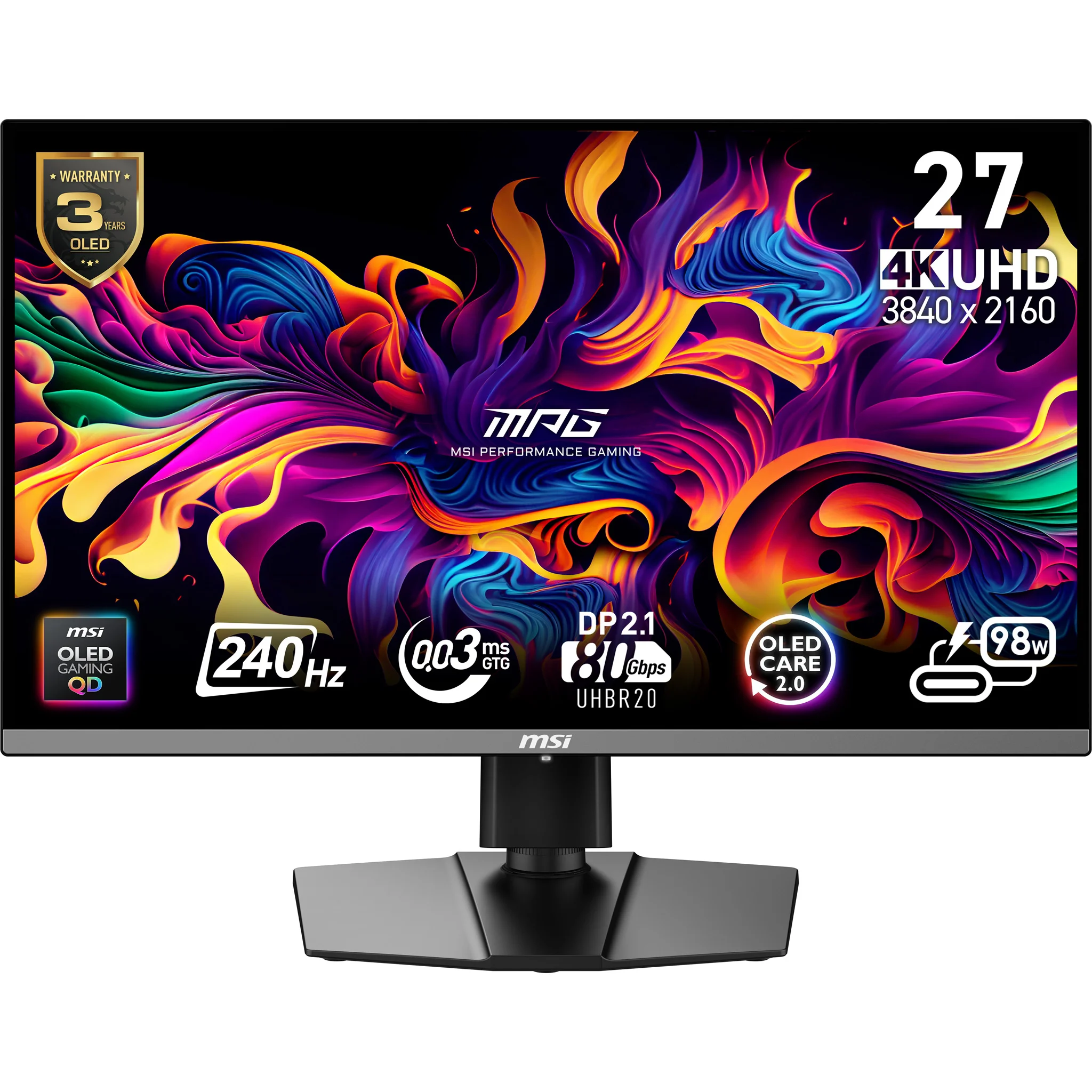 MSI MPG 272URXDE QD-OLED Computerbildschirm 67,3 cm (26.5") 3840 x 2160 Pixel 4K Ultra HD Schwarz
