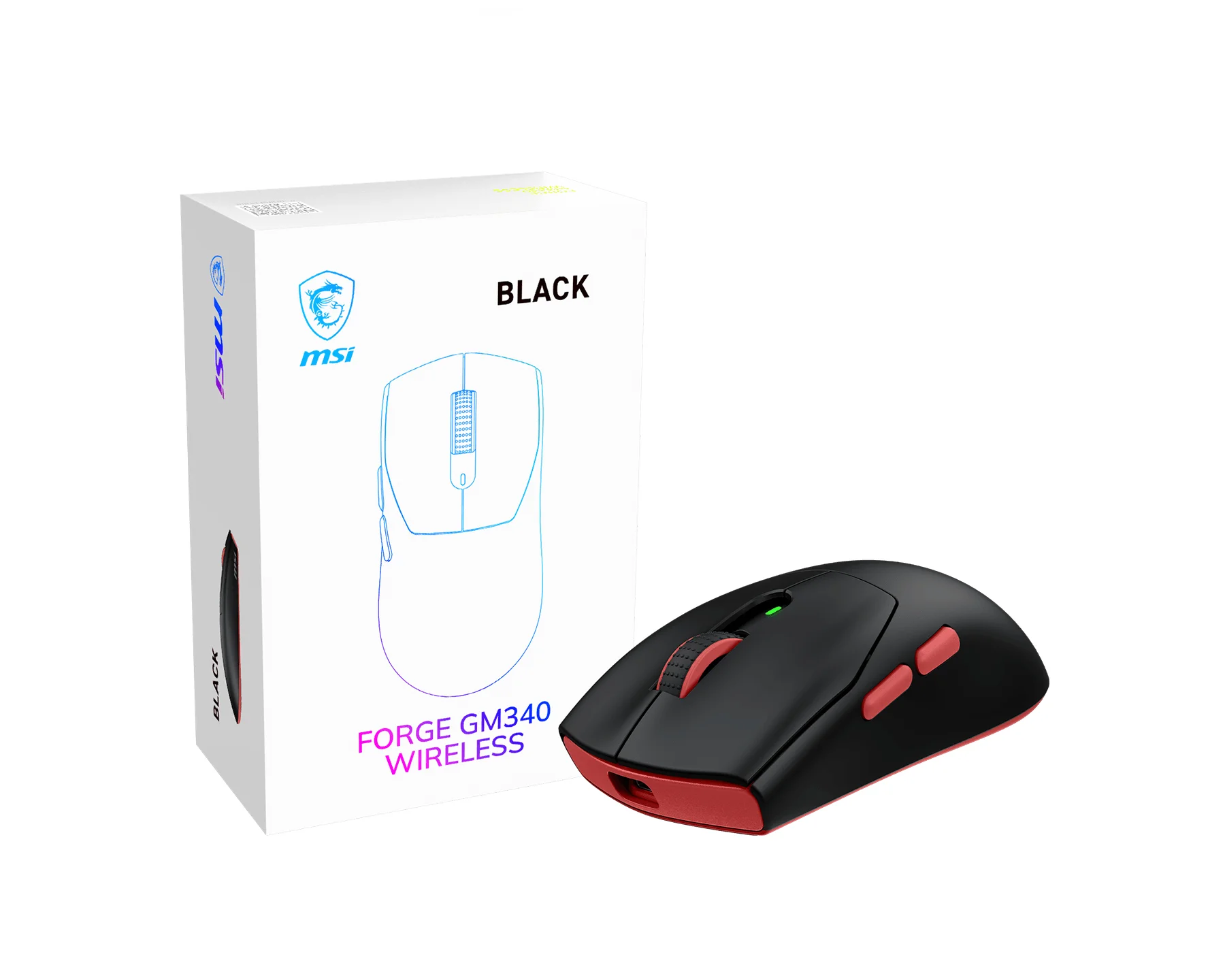 MSI Forge Gm340 Wireless Black Maus Gaming Beidhändig RF Wireless + Bluetooth Optisch 12000 DPI