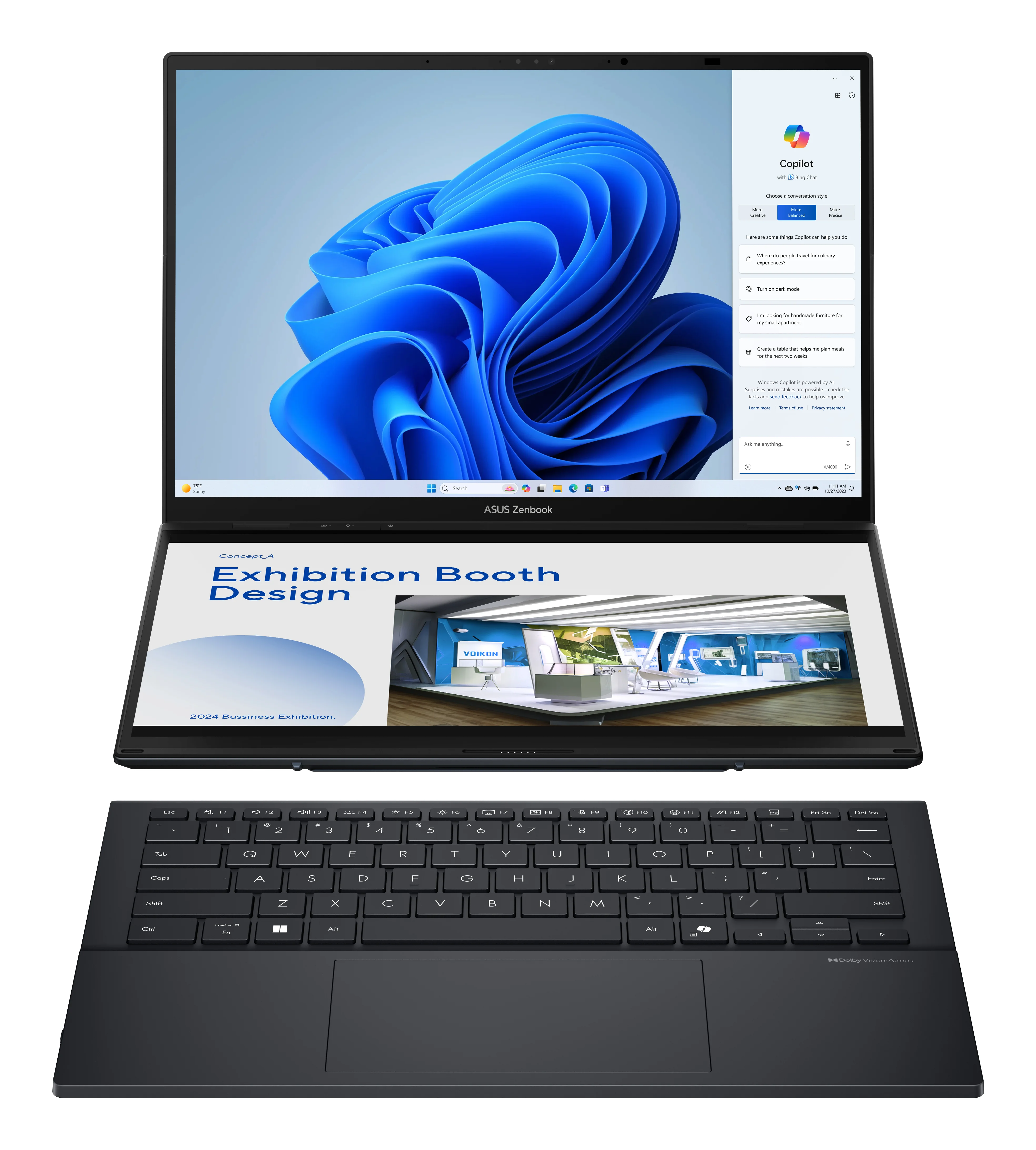 ASUS Zenbook Duo UX8406CA-PZ068X Intel Core Ultra 9 285H Hybrid (2-in-1) 35,6 cm (14") Touchscreen 3K 32 GB LPDDR5x-SDRAM 2 TB SSD Wi-Fi 7 (802.11be) Windows 11 Pro Deutsch Grau