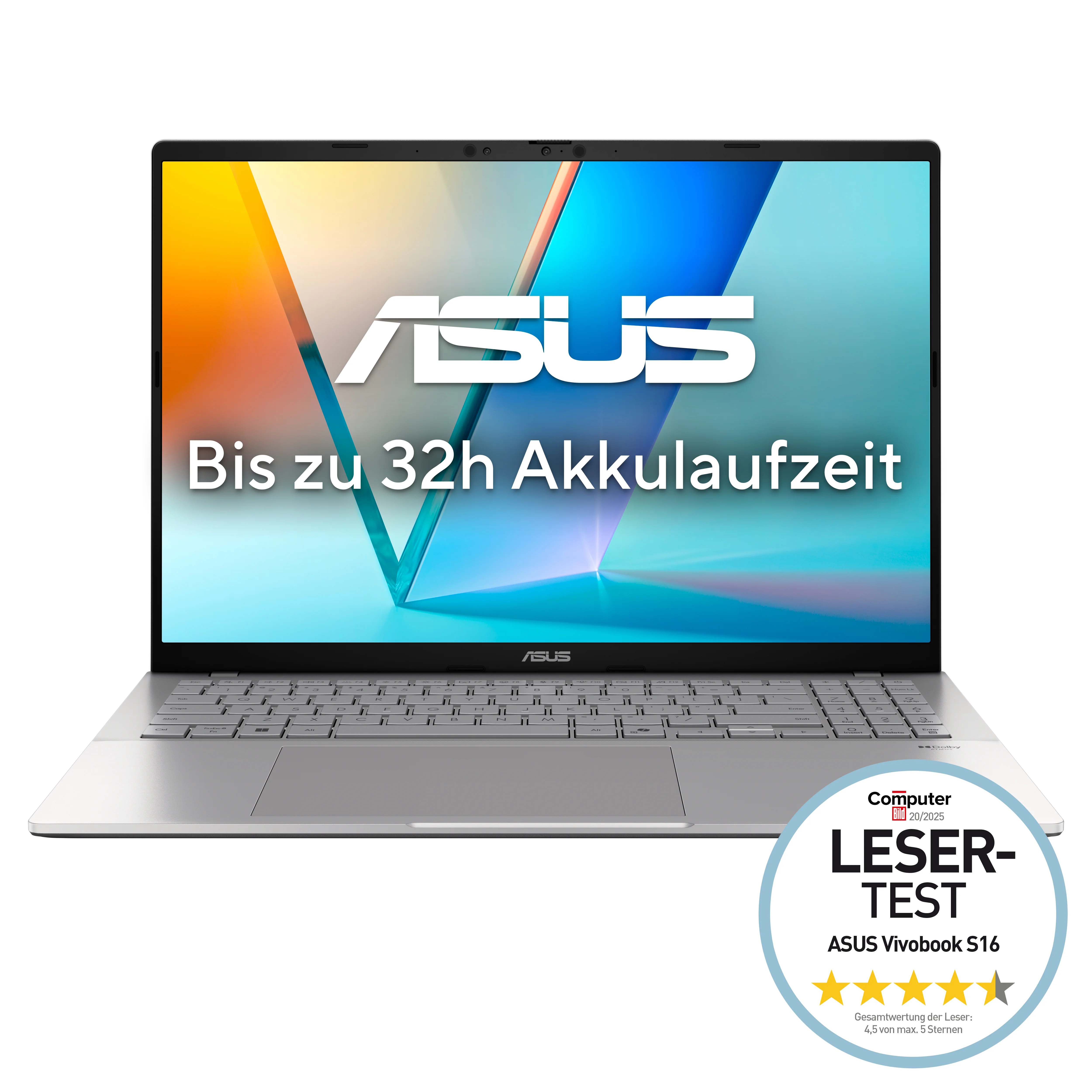 ASUS Vivobook S16 S3607QA-PL004W Copilot+ PC Snapdragon X1-26-100 Laptop 40,6 cm (16") WQXGA 16 GB LPDDR5x-SDRAM 512 GB SSD Wi-Fi 6E (802.11ax) Windows 11 Home Silber QWERTZ Deutsch