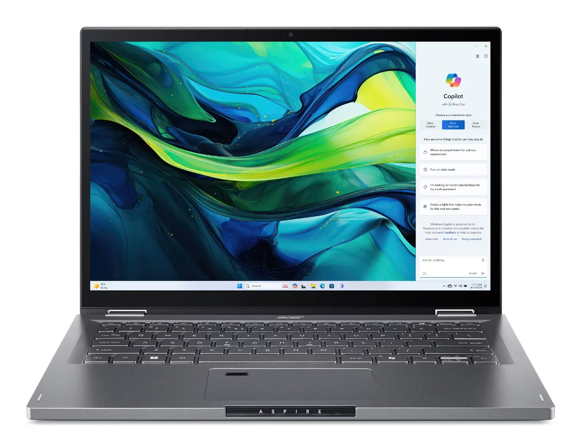 Acer Aspire Spin 14 ASP14-52MTN-70XT Intel Core Ultra 7 155U Hybrid (2-in-1) 35,6 cm (14") Touchscreen WUXGA 16 GB LPDDR5x-SDRAM 1 TB SSD Wi-Fi 6 (802.11ax) Windows 11 Home Grau