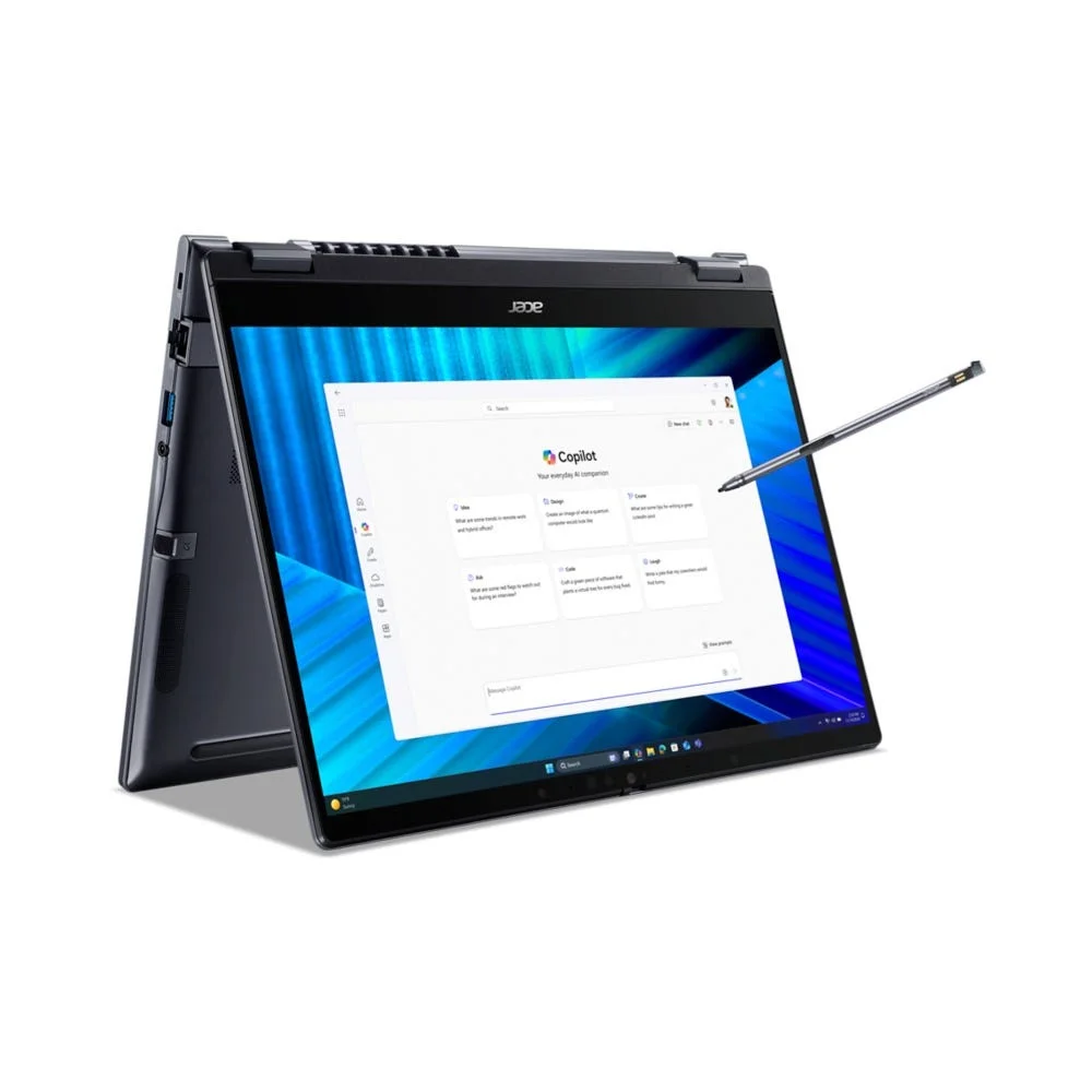 Acer TravelMate TMP414RN-55-TCO-58UA Intel Core Ultra 5 225U Hybrid (2-in-1) 35,6 cm (14") Touchscreen WUXGA 16 GB DDR5-SDRAM 512 GB SSD Wi-Fi 7 (802.11be) Windows 11 Pro Blau QWERTZ Deutsch