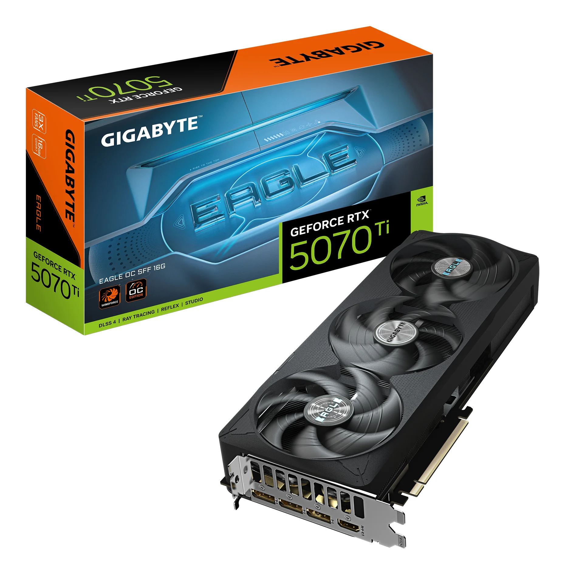 GIGABYTE GeForce RTX 5070 Ti EAGLE OC SFF 16G Grafikkarte - 16GB GDDR7, 256 Bit, PCI-E 5.0, 2542 MHz Core Clock, 3 x DP 2.1a, 1 x HDMI 2.1b, NVIDIA DLSS 4, GV-N507TEAGLE OC-16GD