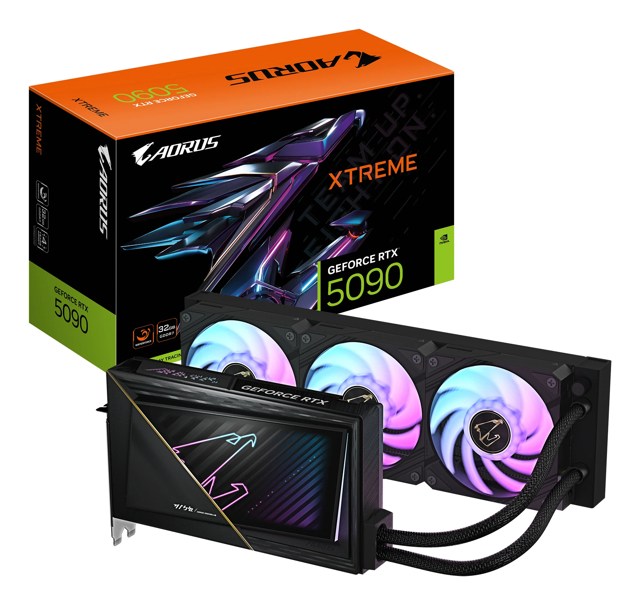 GIGABYTE AORUS GeForce RTX 5090 XTREME WATERFORCE 32G Grafikkarte - 32 GB GDDR7, 512 Bit, PCI-E 5.0, 2655 MHz Kernfrequenz, 3 x DP 2.1a, 1 x HDMI 2.1b, NVIDIA DLSS 4, GV-N5090AORUSX W-32GD