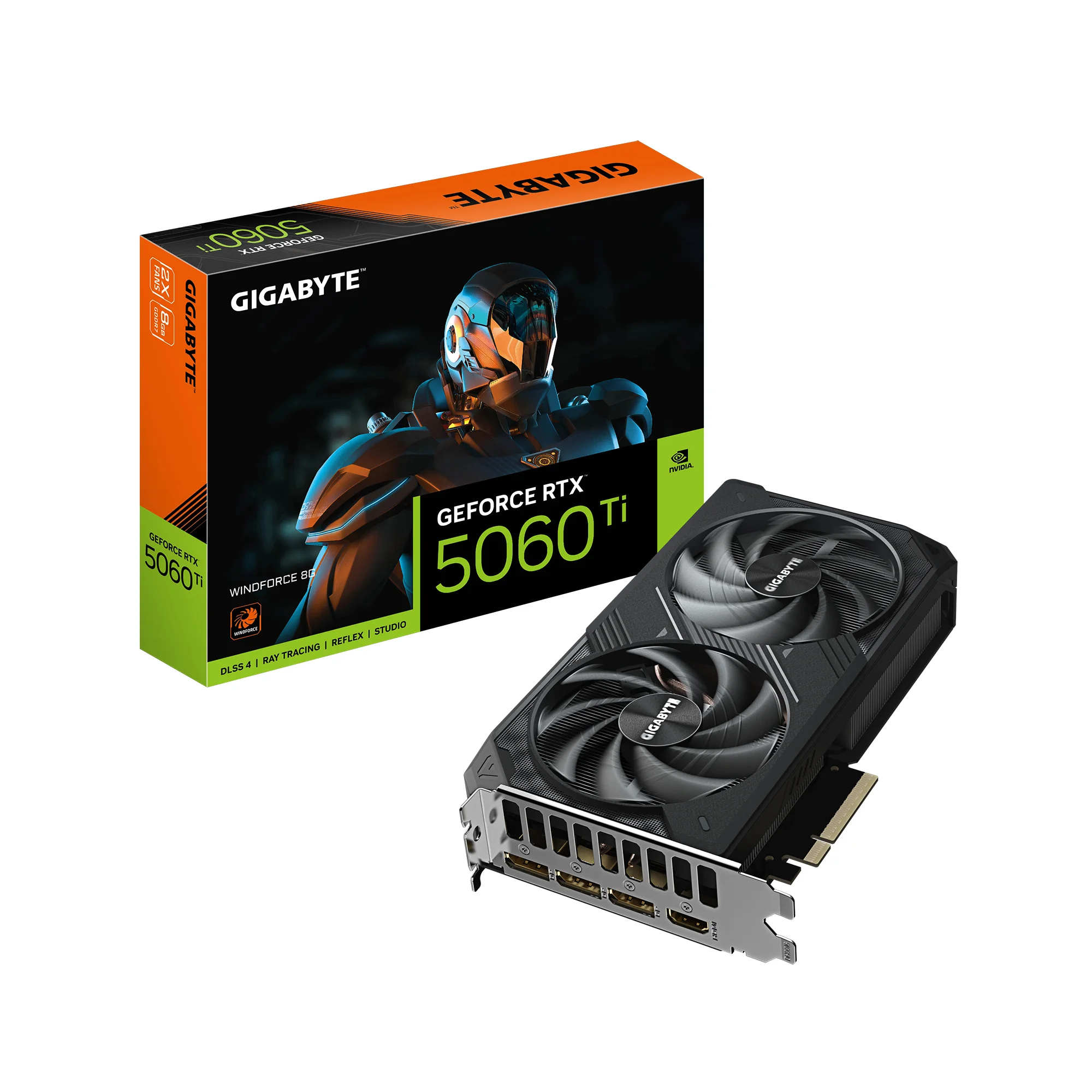 GIGABYTE GeForce RTX 5060 Ti WINDFORCE 8G Grafikkarte – 8 GB GDDR7, 128 Bit, PCI-E 5.0, 2572 MHz Kernfrequenz, 3 x DisplayPort, 1 x HDMI, GV-N506TWF2-8GD