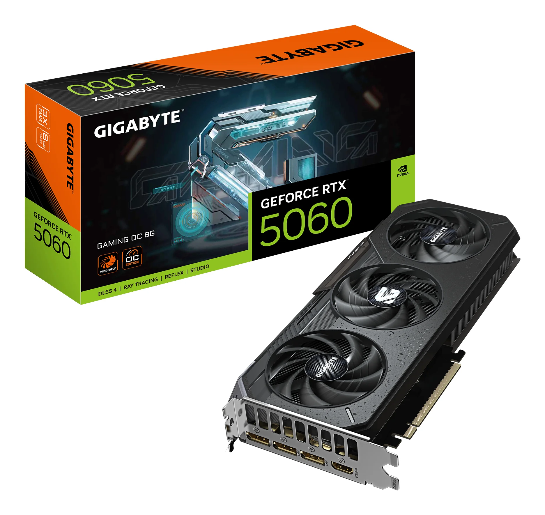 GIGABYTE GeForce RTX 5060 GAMING OC 8G Grafikkarte - 8GB GDDR7, 128bit, PCI-E 5.0, 2595 MHz Kerntakt, 3 x DisplayPort, 1 x HDMI, GV-N5060GAMING OC-8GD