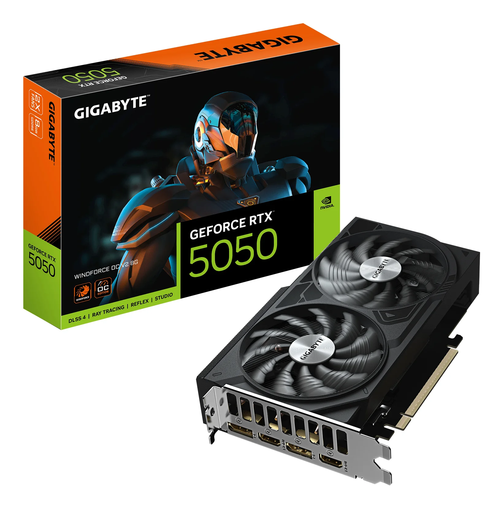 GIGABYTE GeForce RTX 5050 WINDFORCE OC V2 8G Grafikkarte - 8GB GDDR6, 128bit, PCI-E 5.0, 2572MHz Kerntakt, 2 x DP, 2 x HDMI, NVIDIA DLSS 4, GV-N5050WF2OCV2-8GD