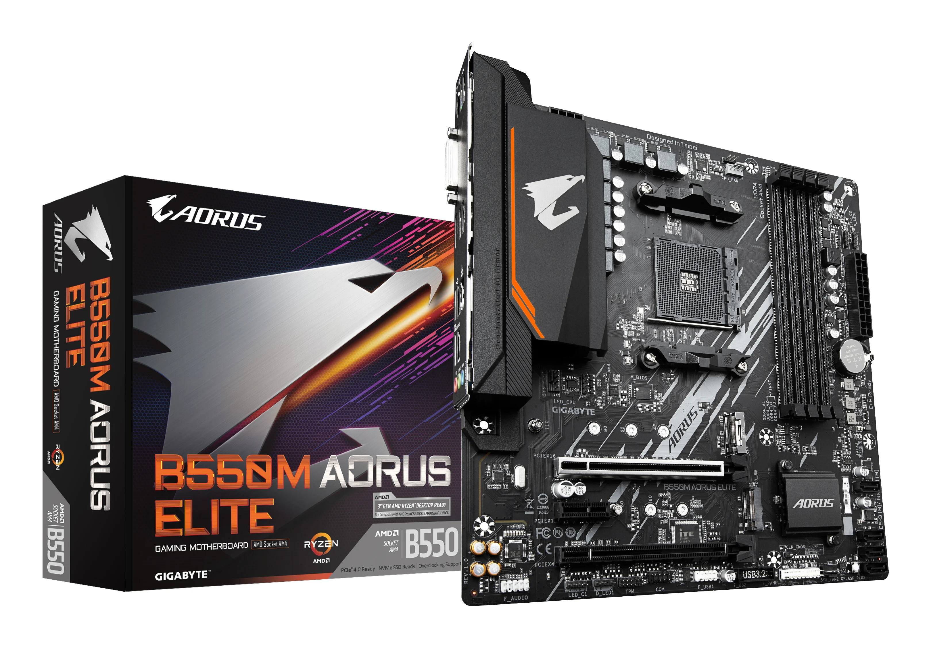 GIGABYTE B550M AORUS ELITE Mainboard – AMD Ryzen 5000 CPUs, 5+3 Phasen VRM, bis zu 4733 MHz DDR4, 1xPCIe 4.0 + 1xPCIe 3.0 M.2, 1GbE LAN, USB 3.2 Gen 1