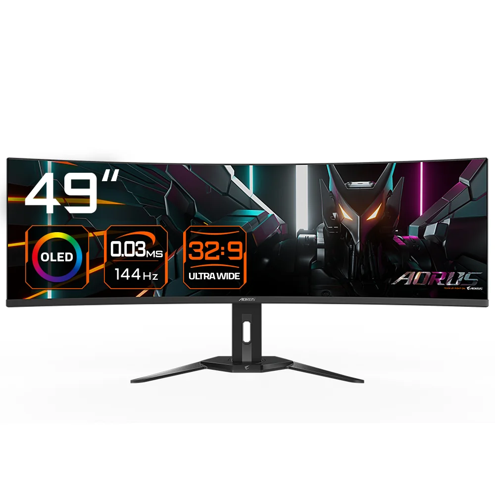GIGABYTE Gebogener Gaming-Monitor CO49DQ OLED - 5120x1440 (DQHD), 1800R, 144Hz, 0,03ms, KVM, FreeSync Premium Pro, HDMI 2.1