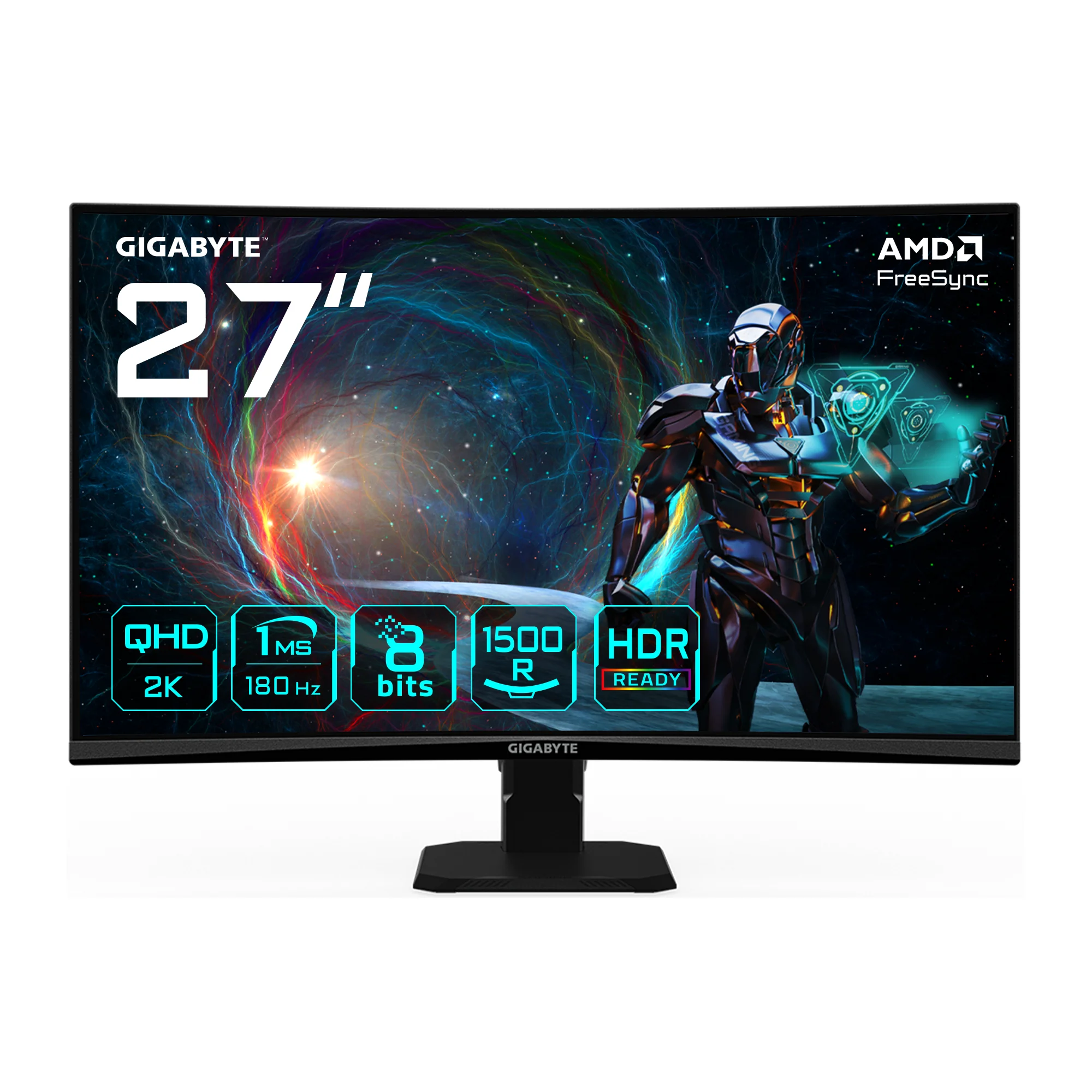 GIGABYTE GS27QCA 27" QHD Gebogener Gaming-Monitor – 2560 x 1440, 180Hz, 1ms, 250 cd/m², FreeSync, HDR Ready, HDMI 2.0, DisplayPort 1.4