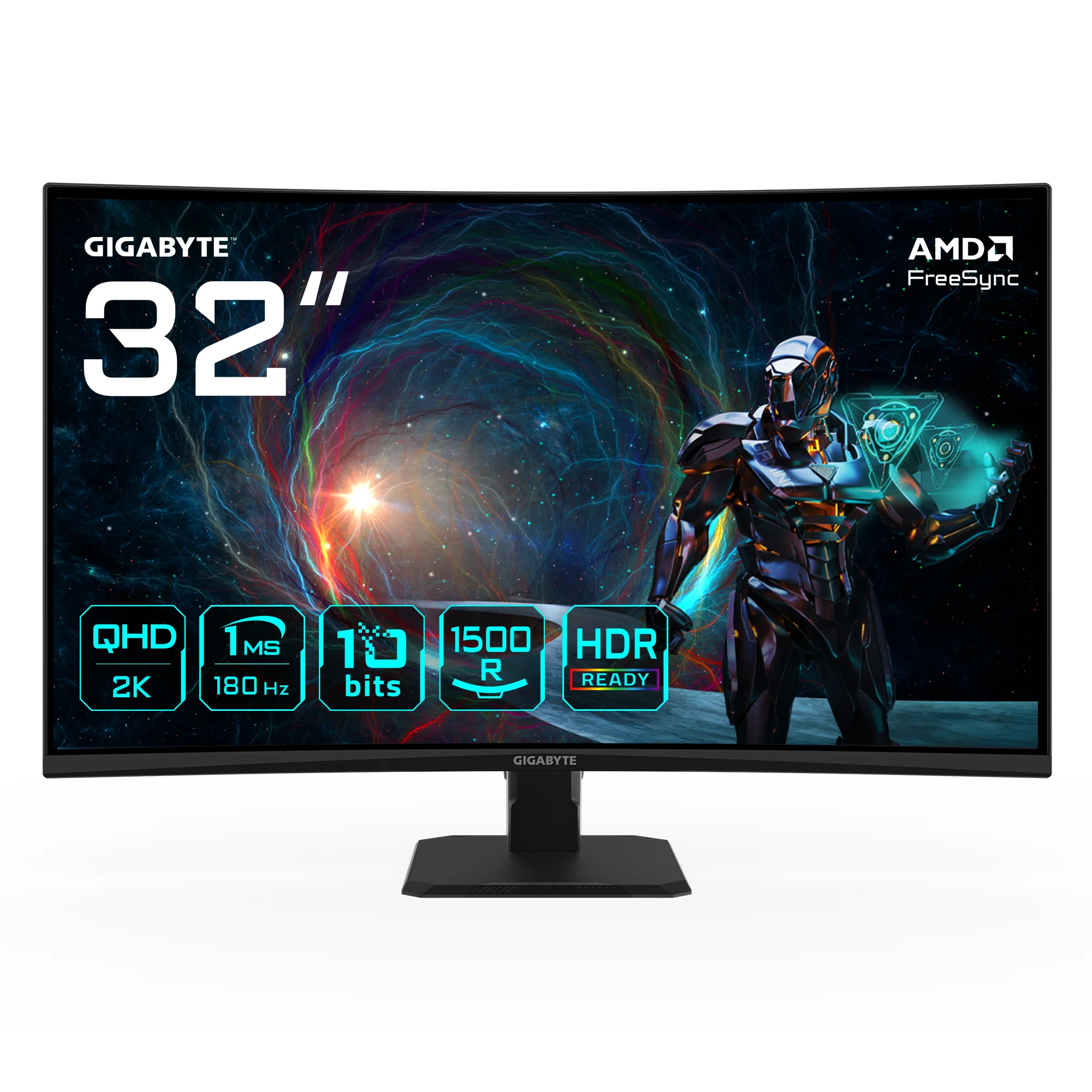 GIGABYTE GS32QCA 31,5" QHD Curved Gaming Monitor - 2560 x 1440, 180Hz, 1ms, 250 cd/m², FreeSync, HDR Ready, HDMI 2.0, Displayport 1.4