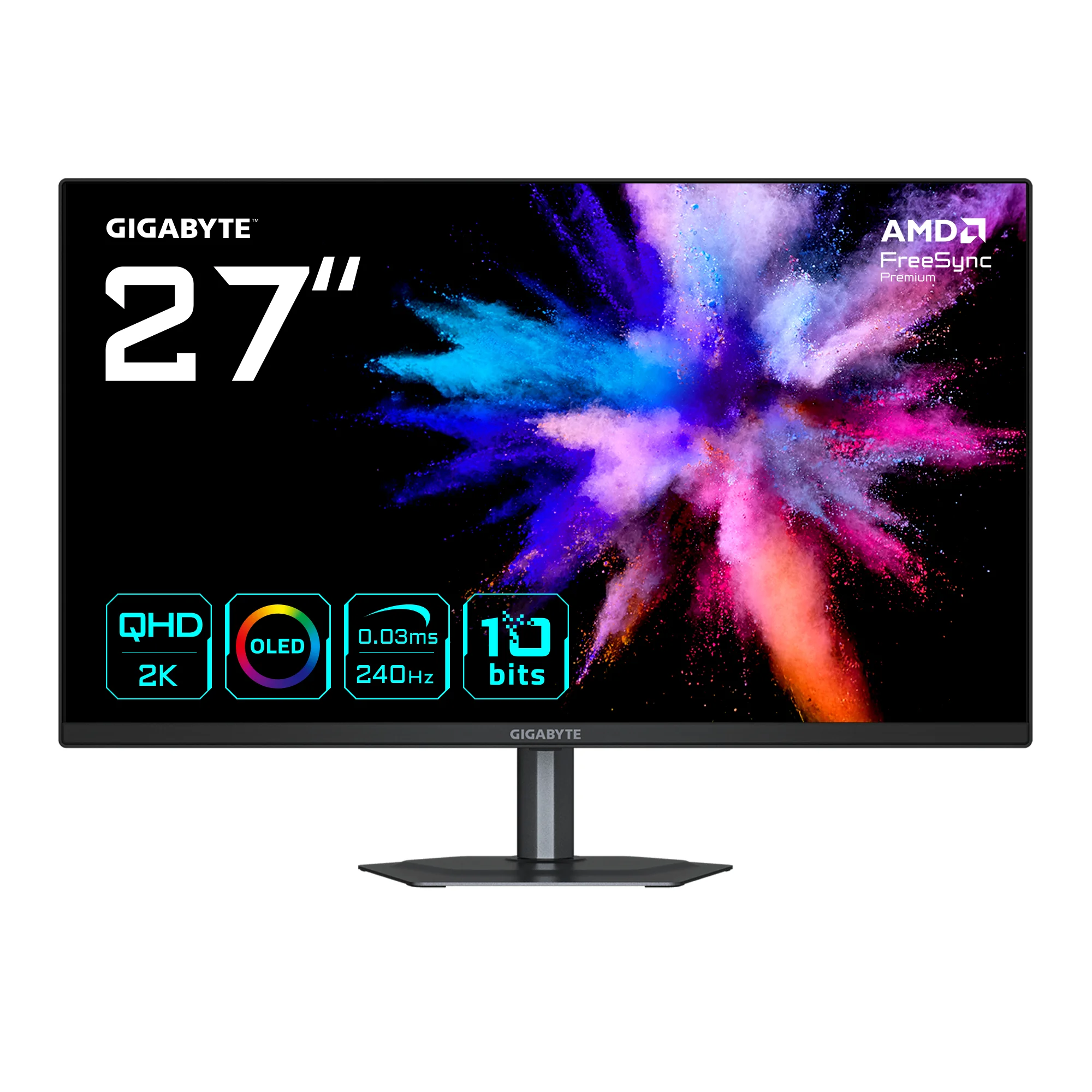 GIGABYTE GO27Q24 27” OLED 2K QHD Gaming Monitor - 2560 x 1440, 240Hz, 0.03ms, 400 cd/m², FreeSync Premium, HDMI 2.0, Displayport 1.4