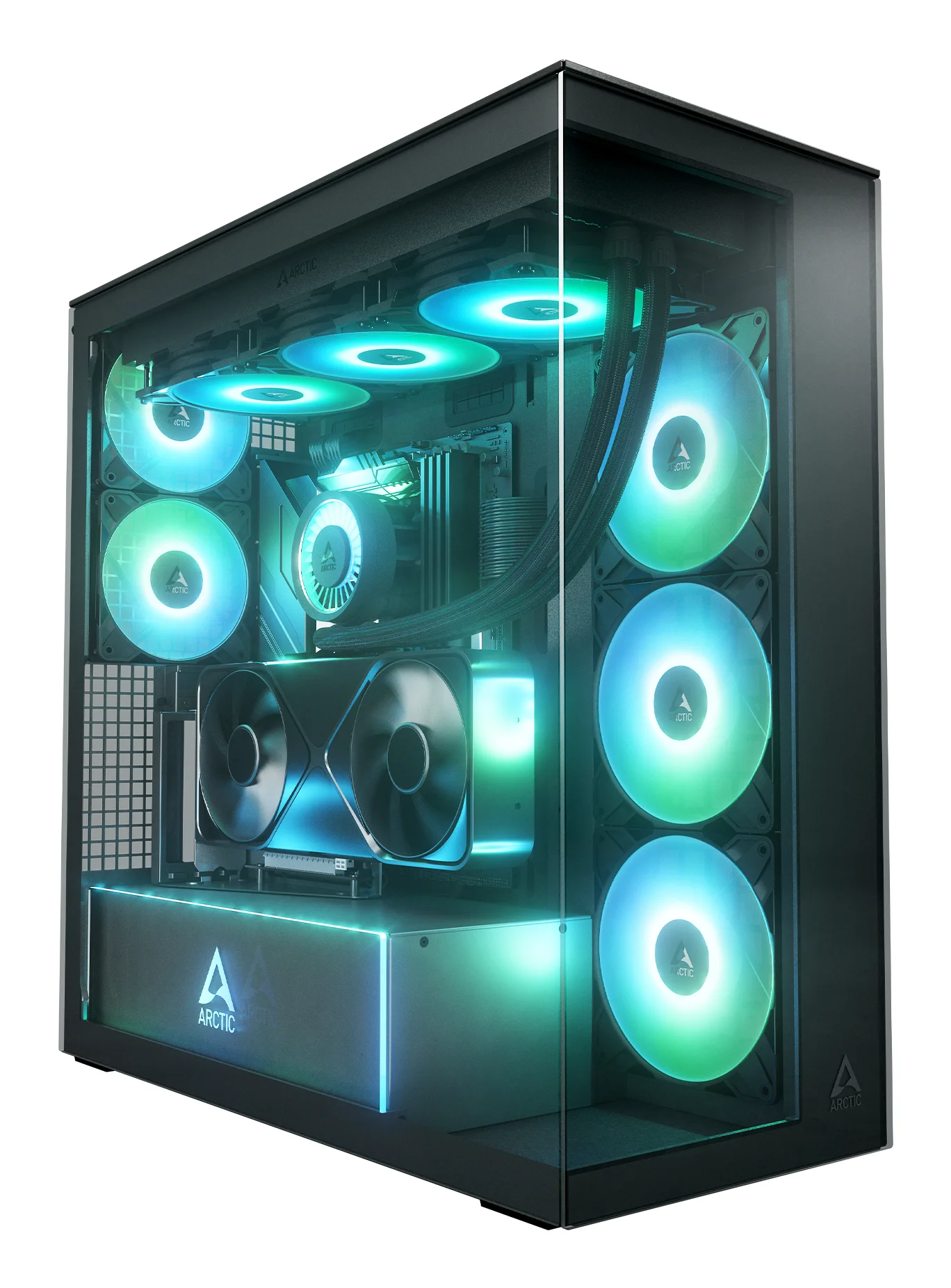 ARCTIC Xtender VG (Mirror Black) Premium E-ATX PC-Gehäuse mit vertikaler GPU-Montage