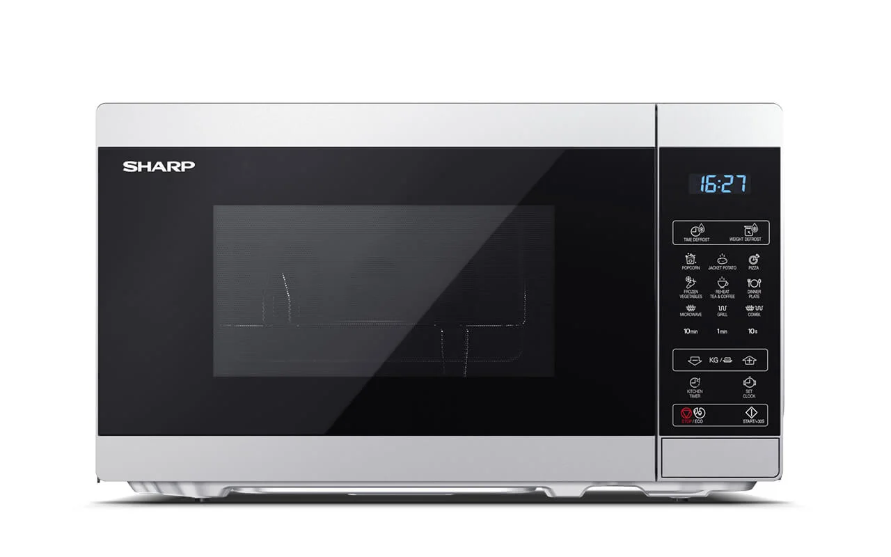 Sharp YC-MG02E-S Mikrowelle Schwarz, Stahl Kombi-Mikrowelle Arbeitsplatte 20 l 800 W