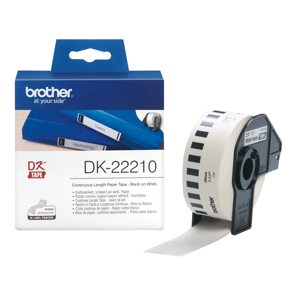 Brother DK-22210 Etiketten erstellendes Band Schwarz auf weiss