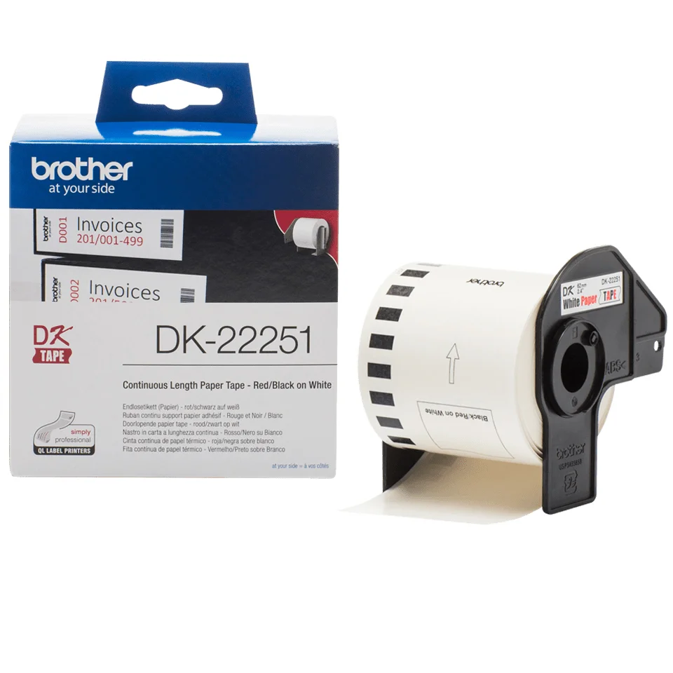 Brother DK-22251 Etiketten erstellendes Band Schwarz und rot auf weiß