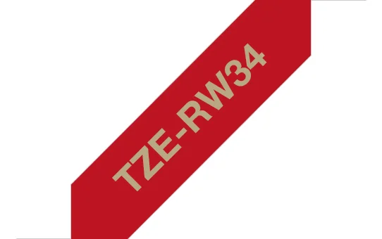 Brother TZE-RW34 Etiketten erstellendes Band Gold auf Rot