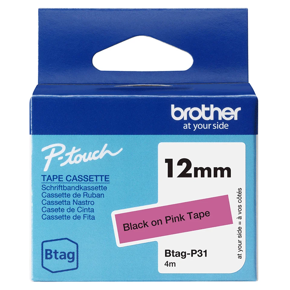 Brother BTAG-P31 Etiketten erstellendes Band Schwarz auf Rosa