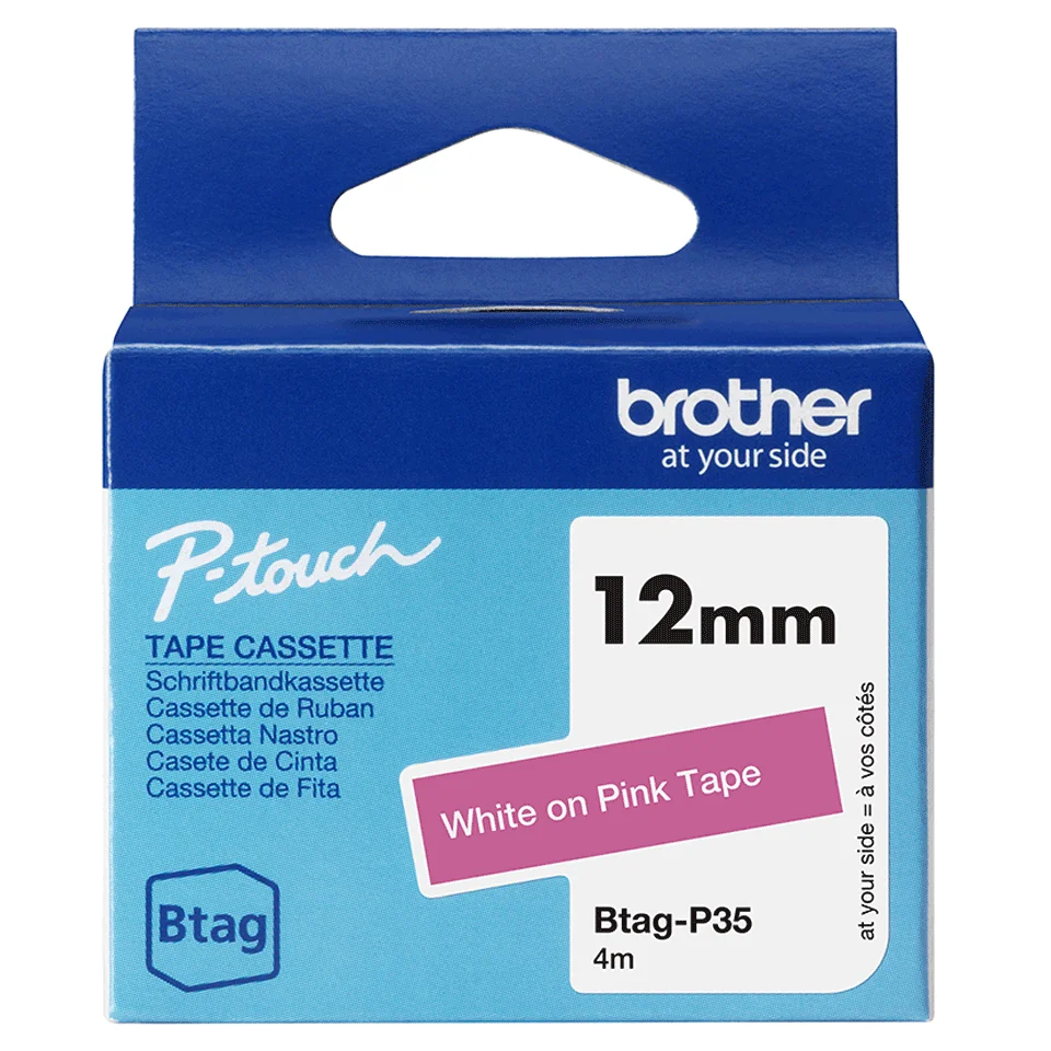 Brother BTAG-P35 Etiketten erstellendes Band Weiß auf Pink
