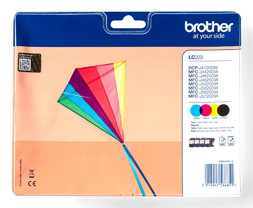 Brother LC223VALBPDR Druckerpatrone 4 Stück(e) Original Schwarz, Cyan, Magenta, Gelb