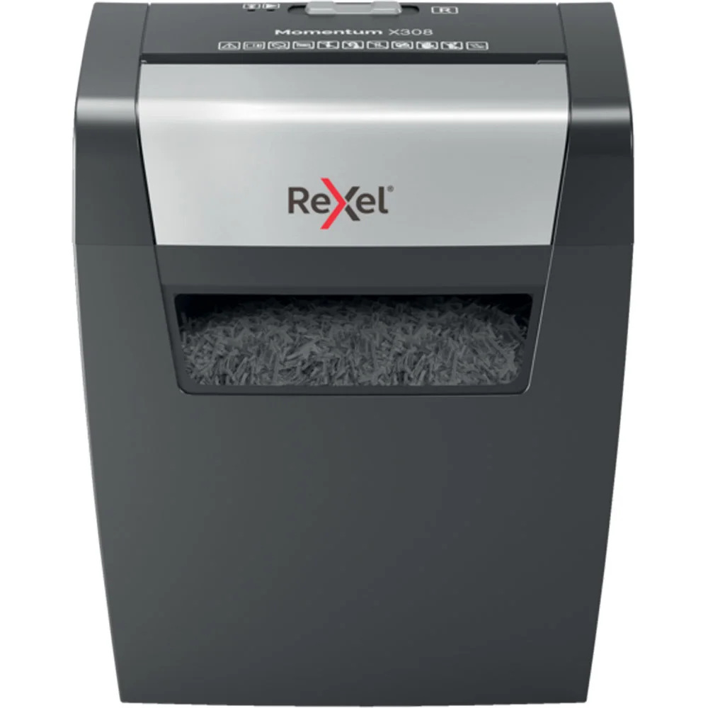 Rexel Momentum X308 Aktenvernichter Partikelschnitt-Zerkleinerung 70 dB Schwarz, Grau
