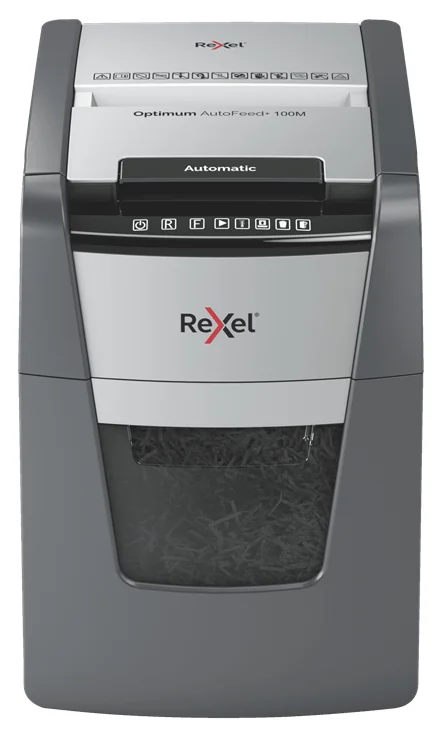 Rexel Optimum Auto+ 100M Aktenvernichter Mikrogeschnittene Zerkleinerung 55 dB 22 cm Schwarz, Grau