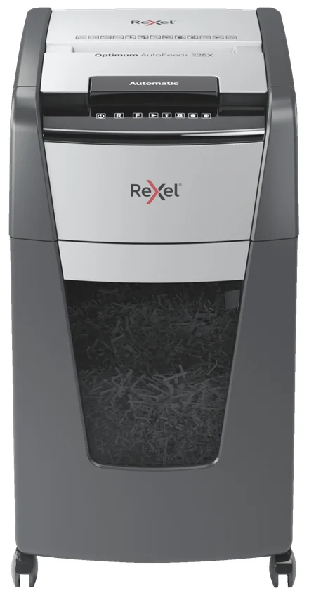 Rexel Optimum AutoFeed+ 225X Aktenvernichter Kreuzschreddern 55 dB 23 cm Schwarz, Grau