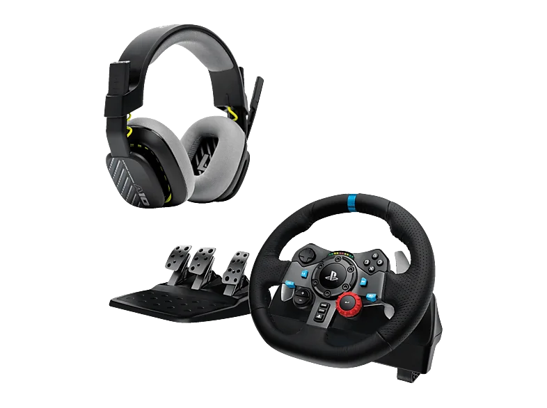 LOGITECH G29 Driving Force Rennlenkrad und Bodenpedale für PS5, PS4, PC, Mac + Astro A10 Gen 1 Gaming Headset Kabelgebundenes