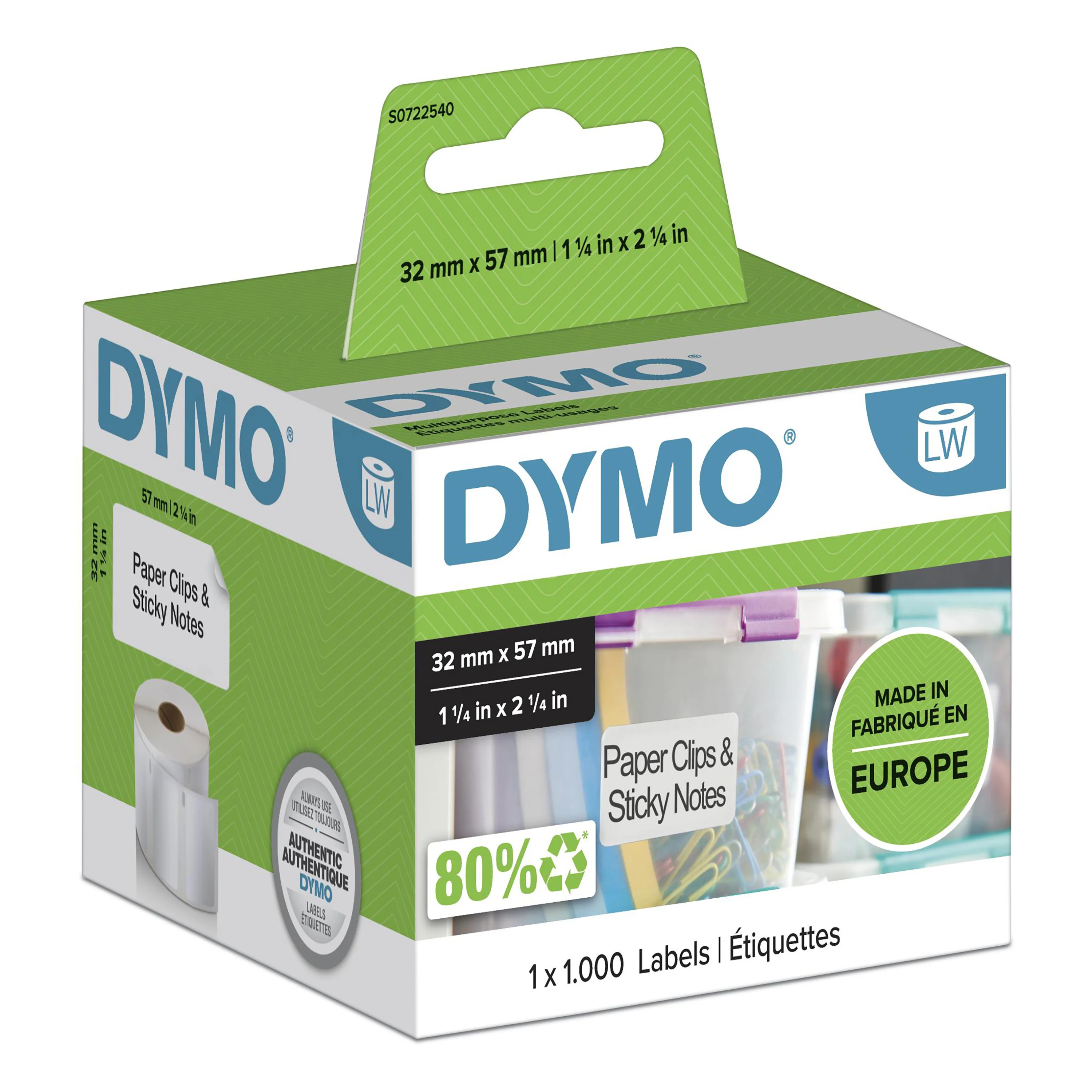 DYMO Original LabelWriter Mehrzwecketiketten | 57 mm x 32 mm | Rolle mit 1.000 leicht ablösbaren Etiketten | selbstklebend | für LabelWriter Etikettendrucker und Beschriftungsgerät