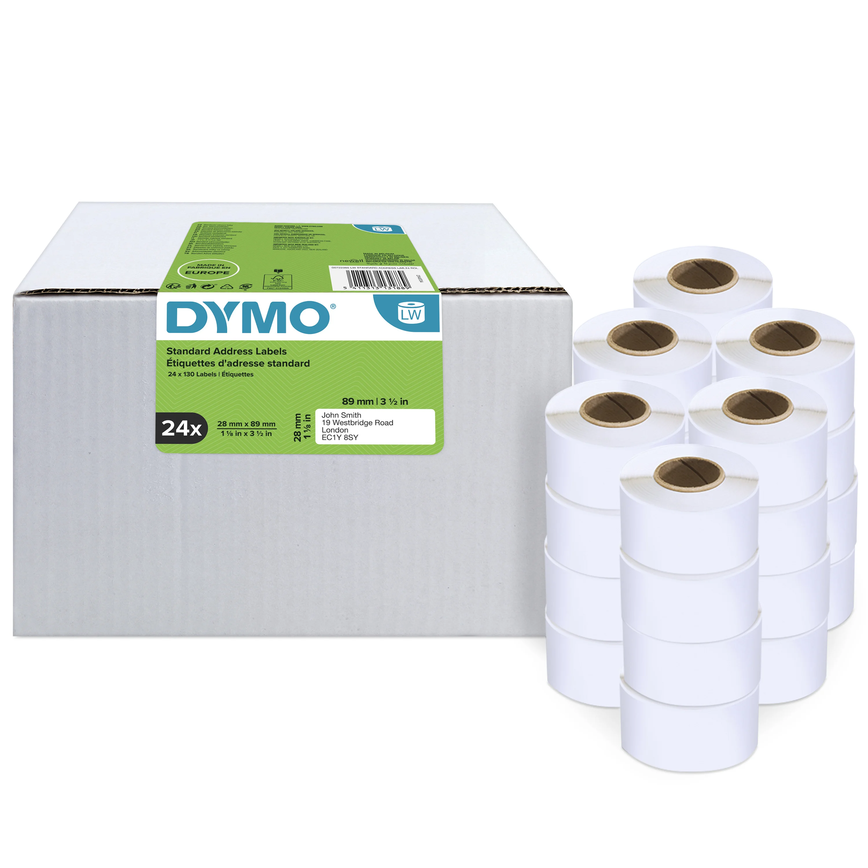 DYMO Original LabelWriter Adressetiketten | 28 mm x 89 mm | 24 Rollen mit je 130 leicht ablösbaren Etiketten (3.120 Etiketten) | selbstklebende Etiketten | für LabelWriter-Beschriftungsgerät