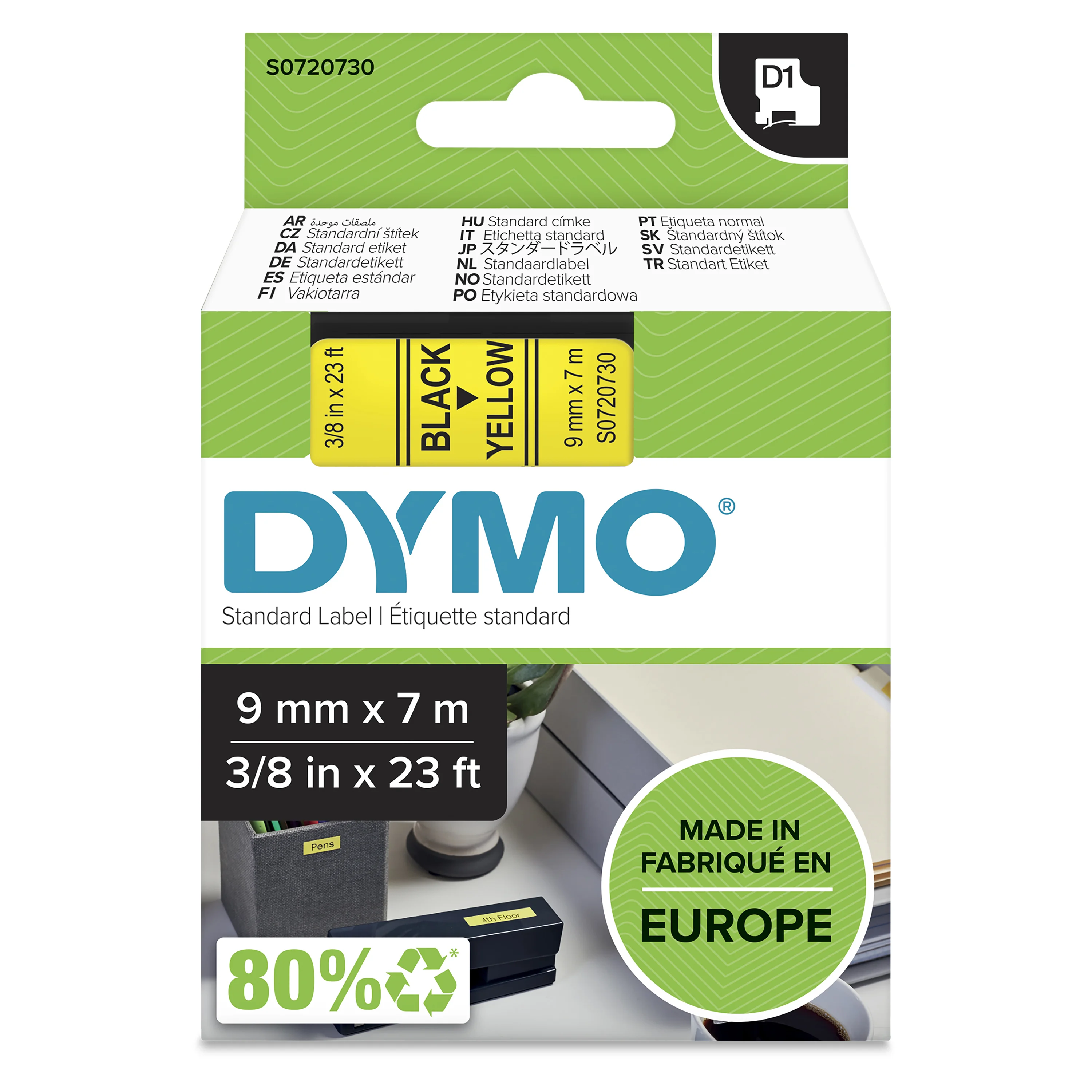 DYMO Original D1-Etikettenband | schwarz auf gelb | 9 mm x 7 m | selbstklebendes Schriftband | für LabelManager-Beschriftungsgerät