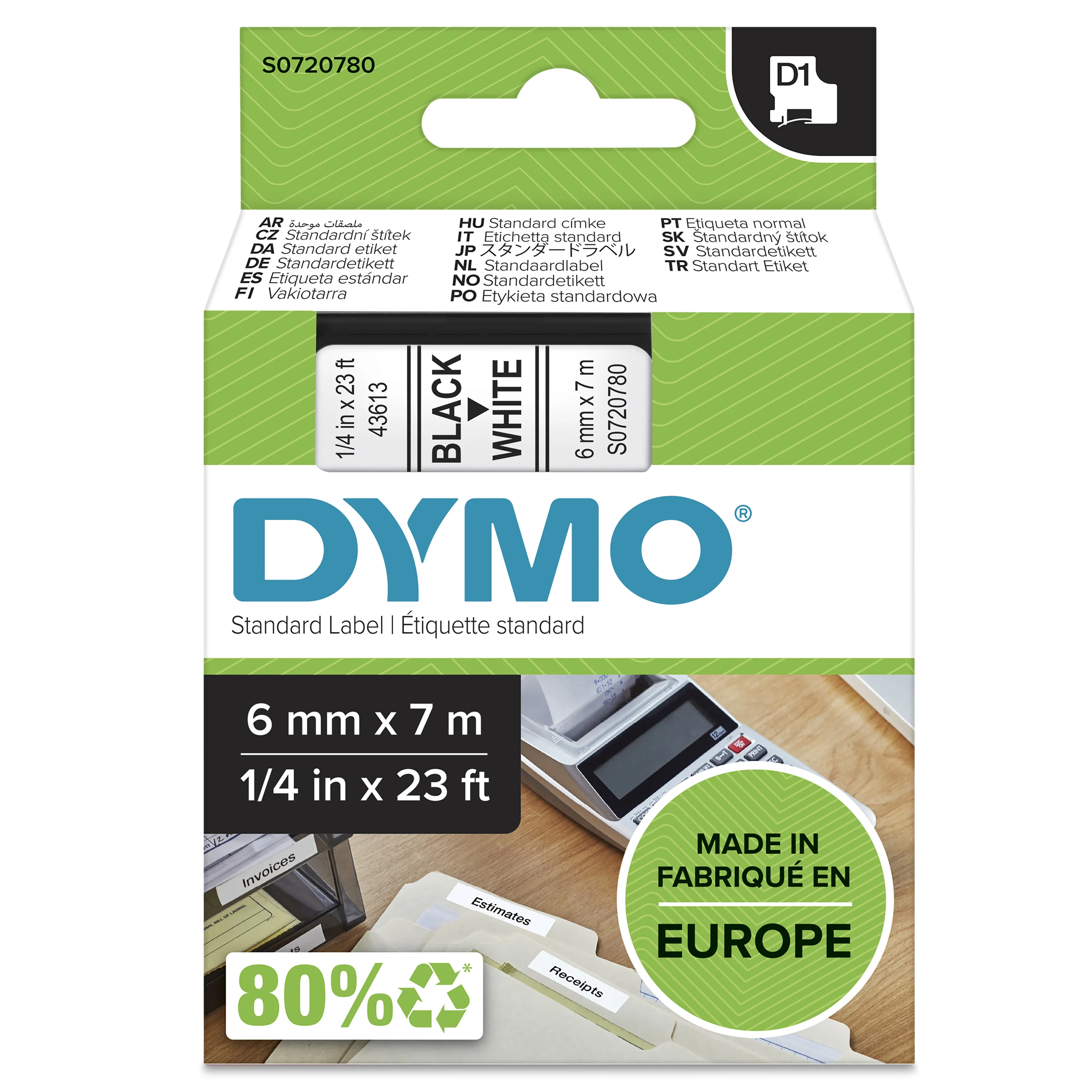 DYMO Original D1-Etikettenband | schwarz auf weiß | 6 mm x 7 m | selbstklebendes Schriftband | für LabelManager-Beschriftungsgerät