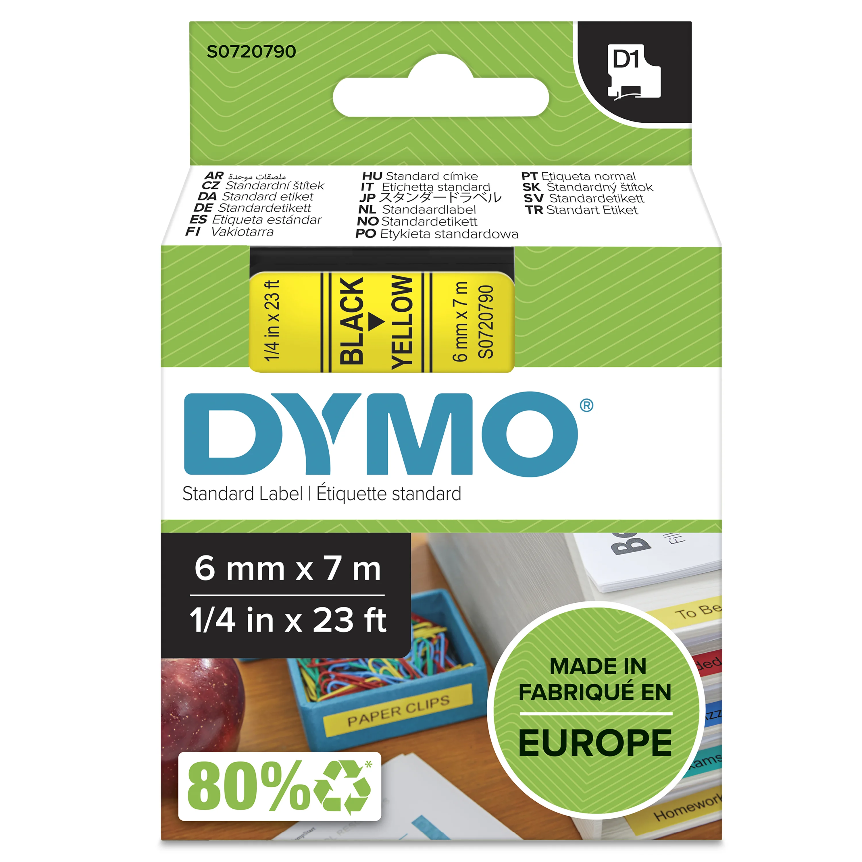 DYMO Original D1-Etikettenband | schwarz auf gelb | 6 mm x 7 m | selbstklebendes Schriftband | für LabelManager-Beschriftungsgerät