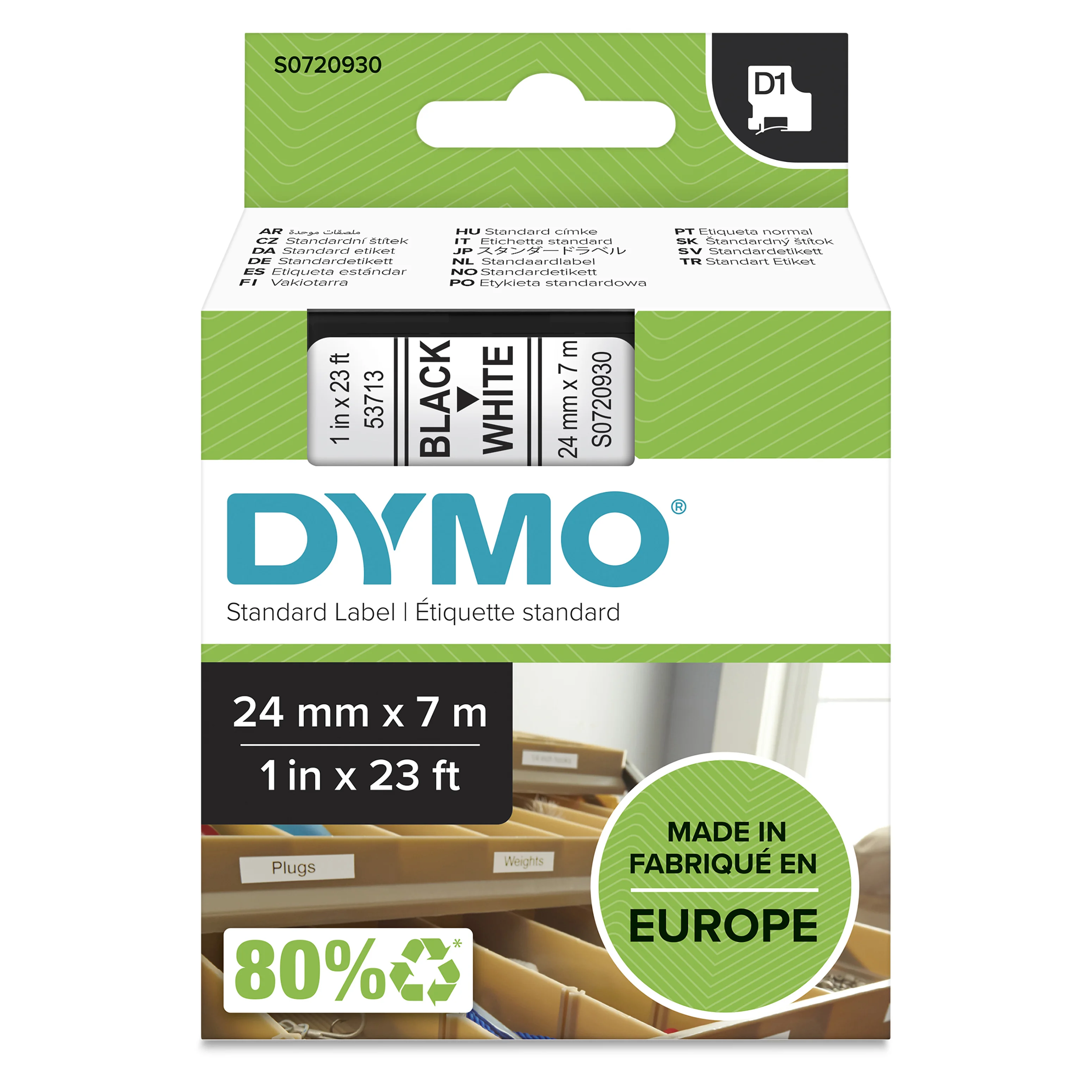 DYMO Original D1-Etikettenband | schwarz auf weiß | 24 mm x 7 m | selbstklebendes Schriftband | für LabelManager-Beschriftungsgerät