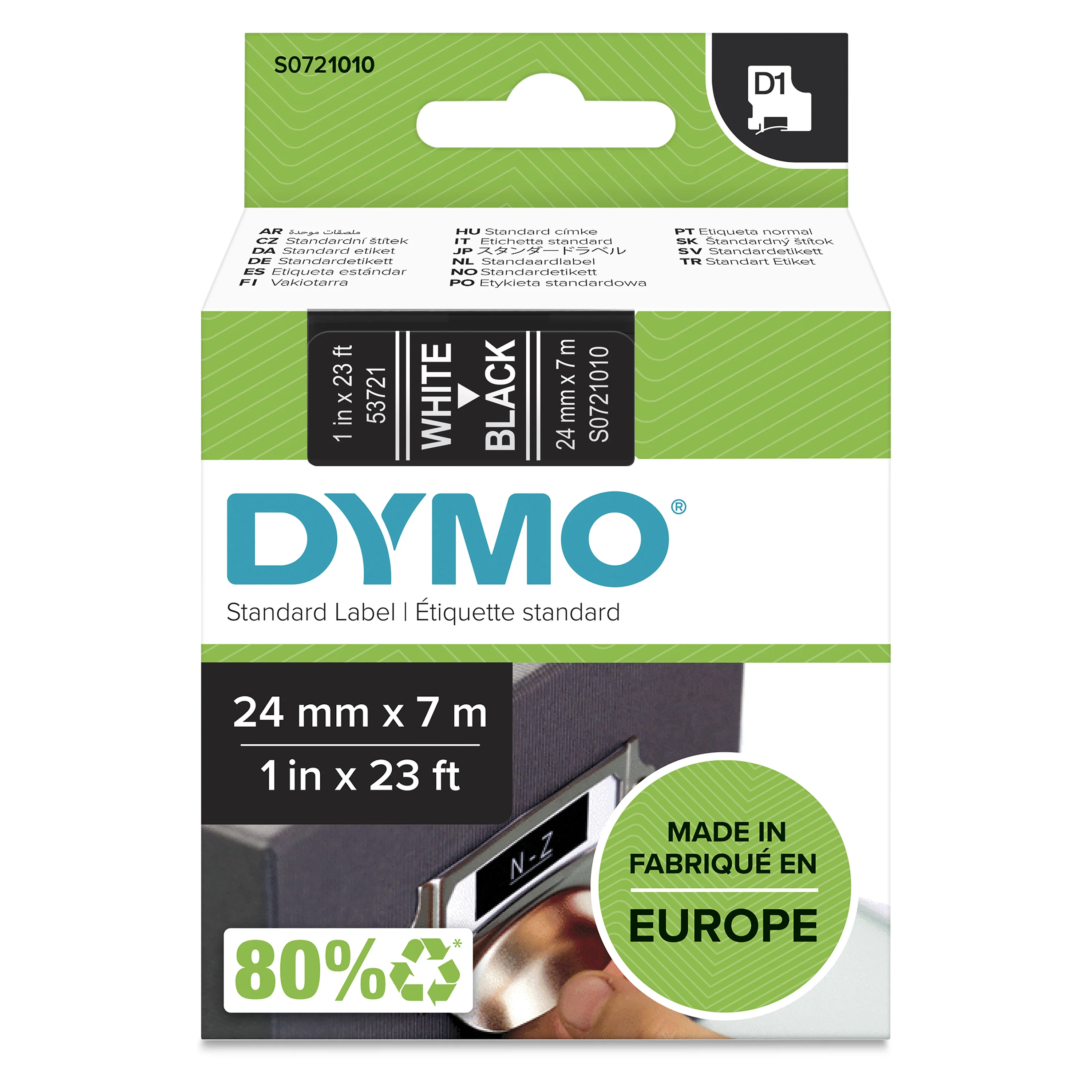 DYMO Original D1-Etikettenband | weiß auf schwarz | 24 mm x 7 m | selbstklebendes Schriftband | für LabelManager-Beschriftungsgerät