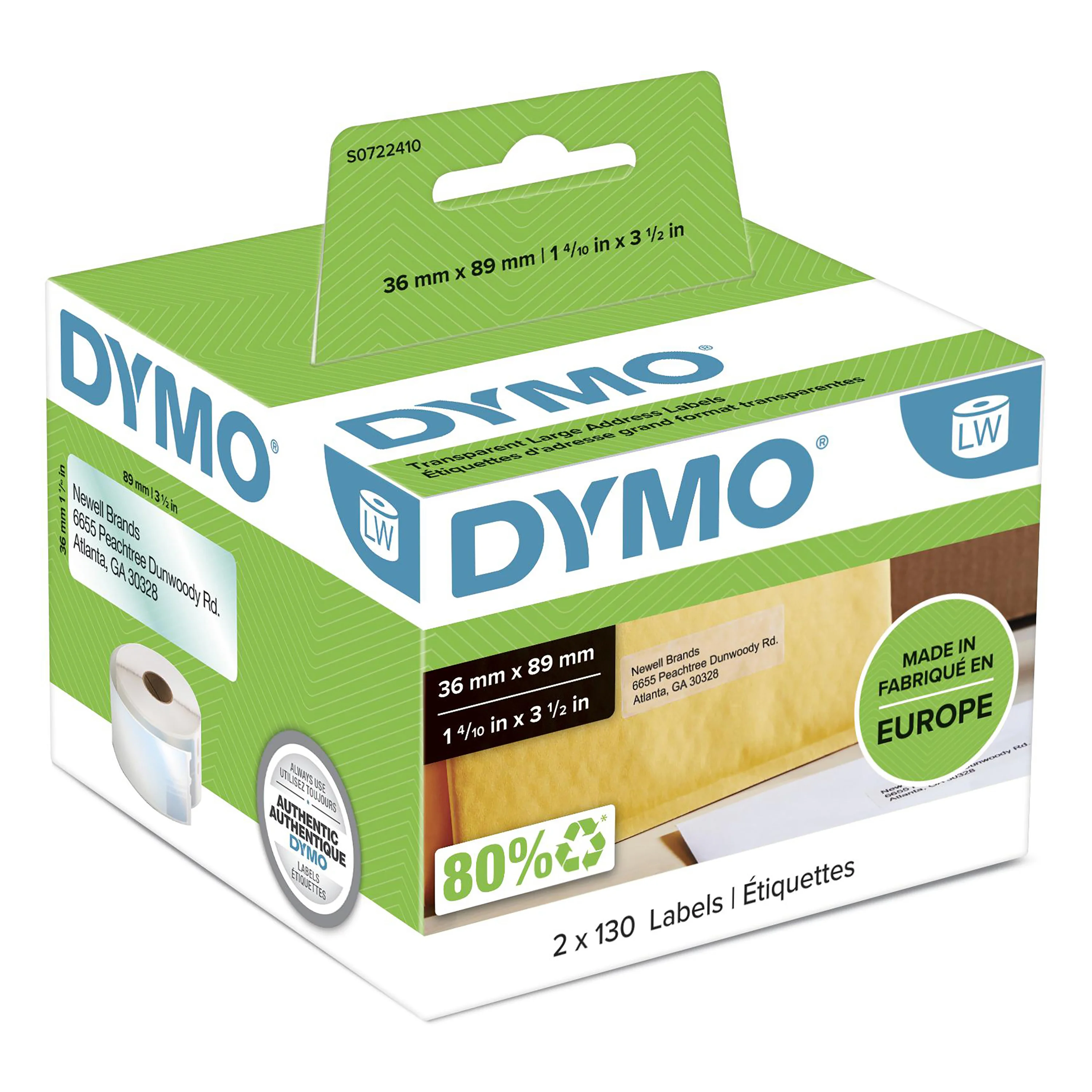 DYMO Original LabelWriter Adressetiketten (groß) | 36 mm x 89 mm | 12 Rollen mit je 130 leicht ablösbaren Etiketten (1.560 Etiketten) | selbstklebende Etiketten | für LabelWriter-Beschriftungsgerät