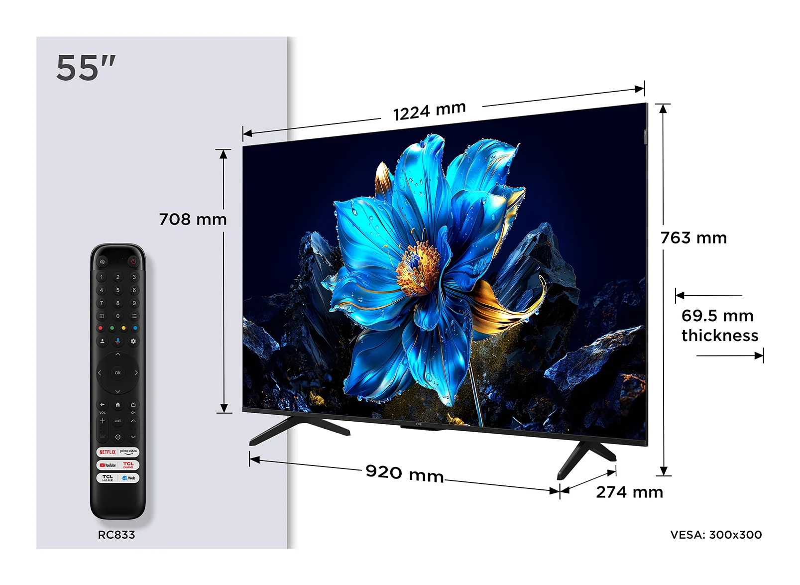 TCL P7K 55P7K Fernseher 139,7 cm (55") 4K Ultra HD Smart-TV WLAN Metallisch 450 cd/m²