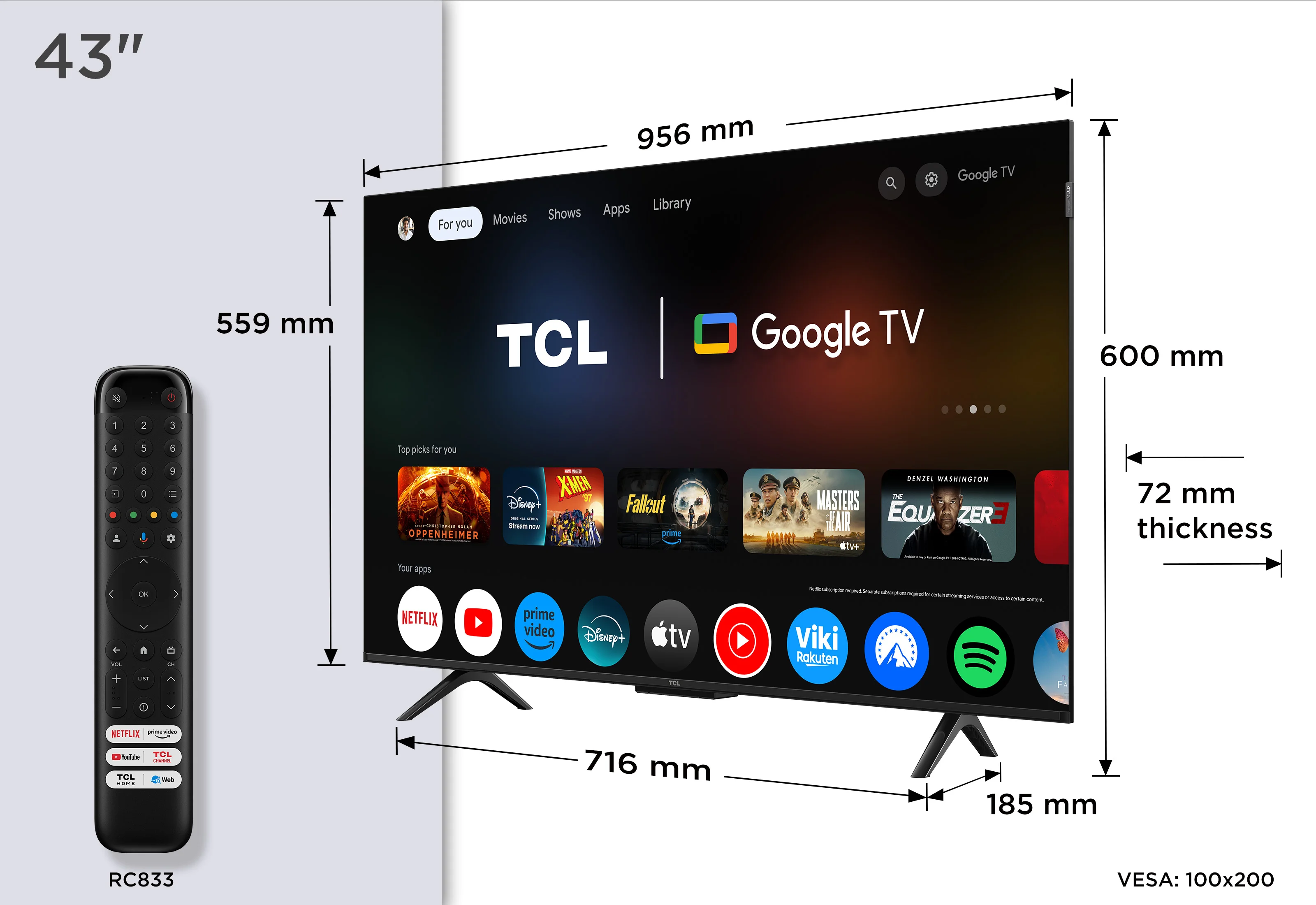 TCL P7K 43P7K Fernseher 109,2 cm (43") 4K Ultra HD Smart-TV WLAN Metallisch 430 cd/m²