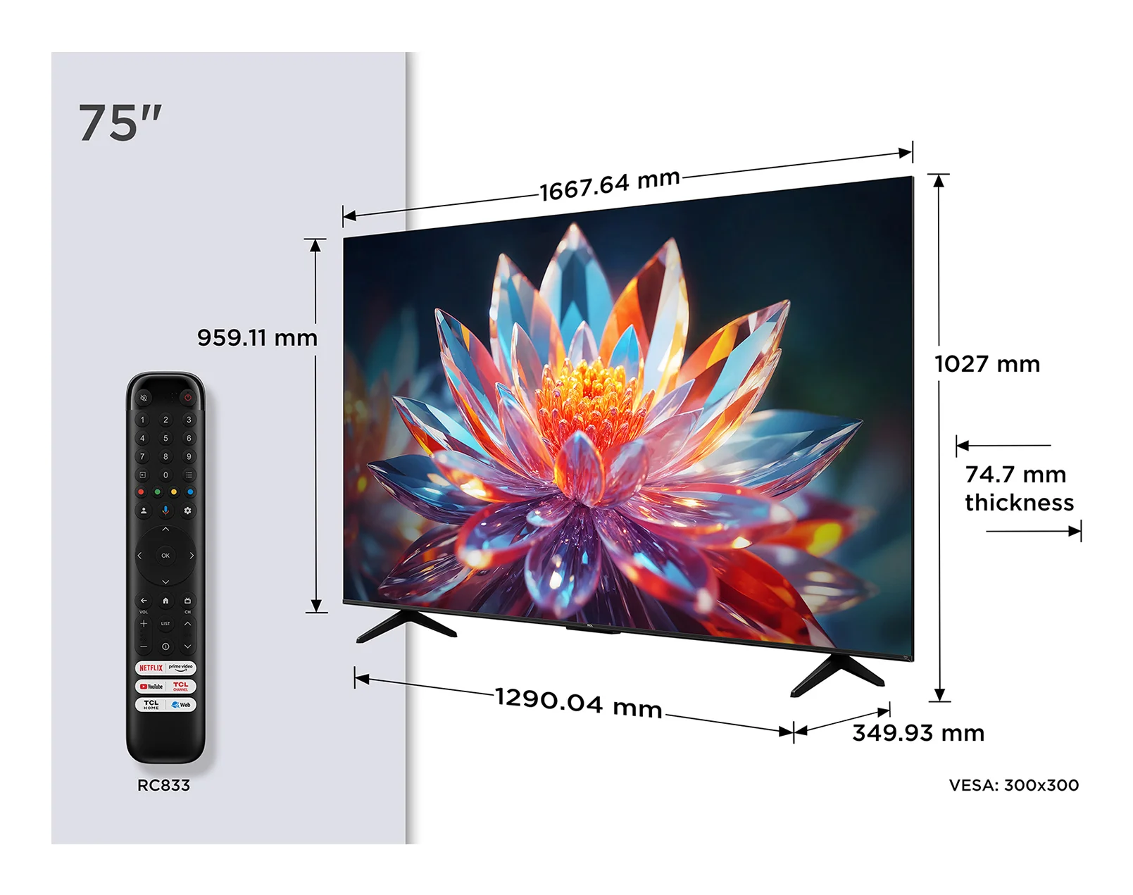 TCL T6C 75T6C Fernseher 190,5 cm (75") 4K Ultra HD Smart-TV WLAN Metallisch 350 cd/m²