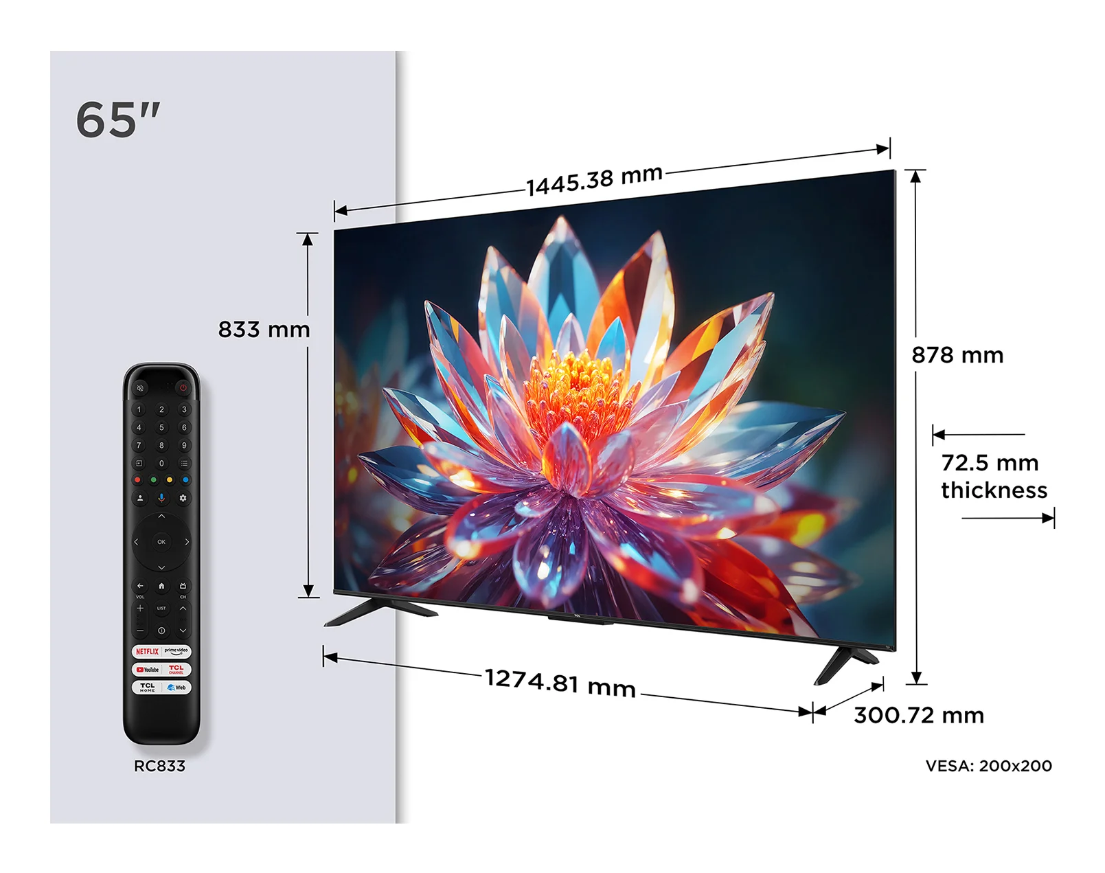 TCL T6C 65T6C Fernseher 165,1 cm (65") 4K Ultra HD Smart-TV WLAN Metallisch 350 cd/m²