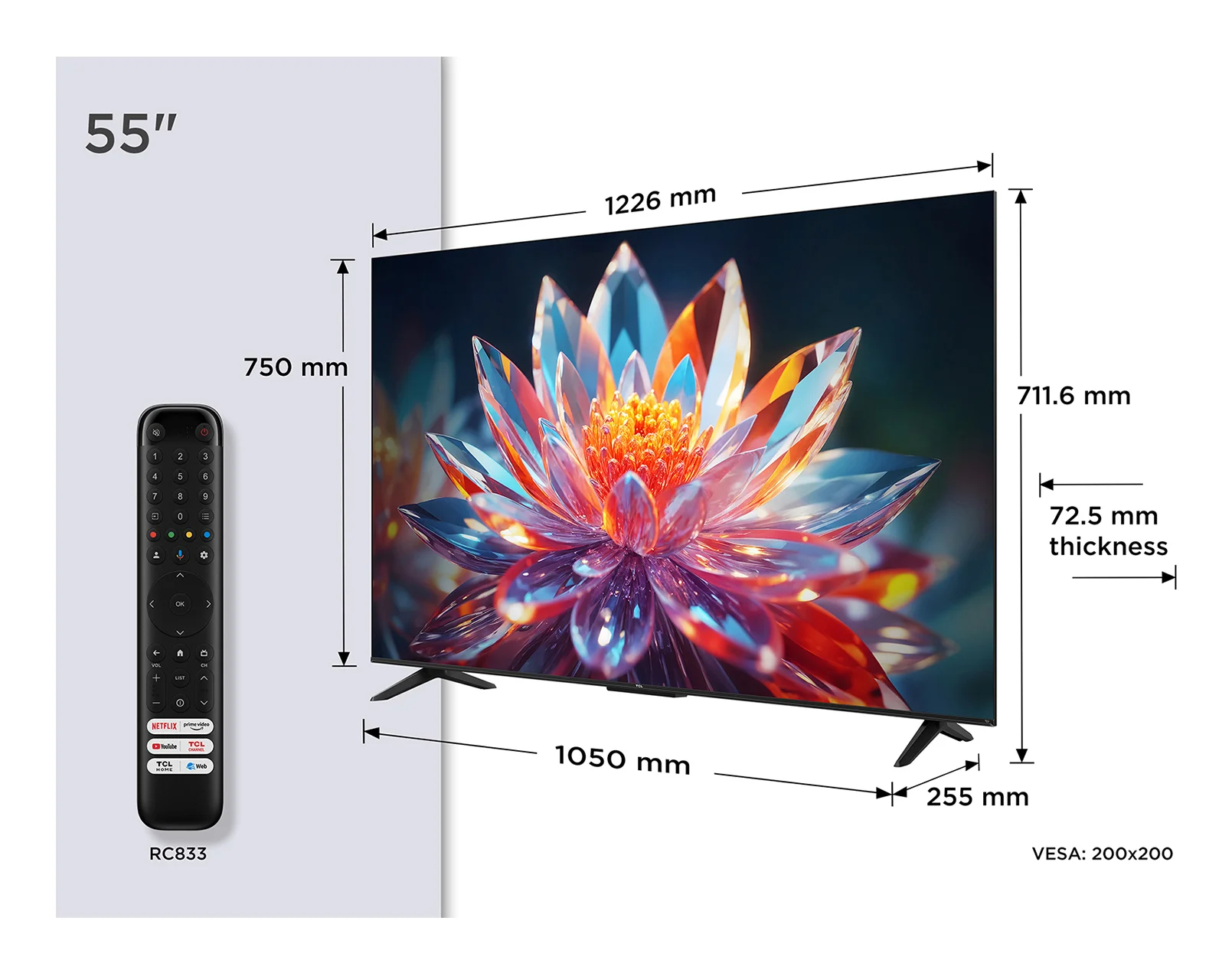 TCL T6C 55T6C Fernseher 139,7 cm (55") 4K Ultra HD Smart-TV WLAN Metallisch 350 cd/m²